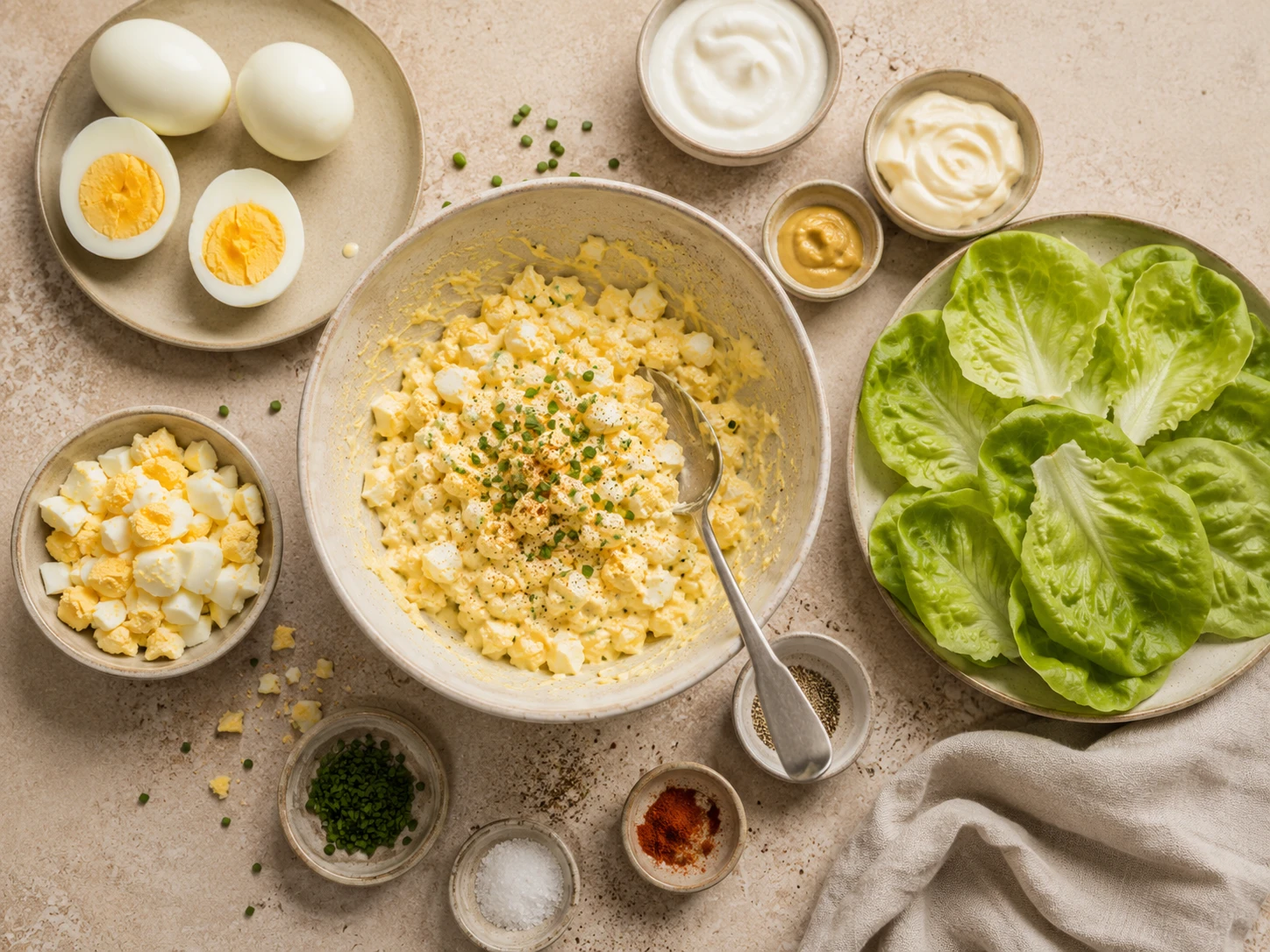 Mini Egg Salad Lettuce Cups preparation