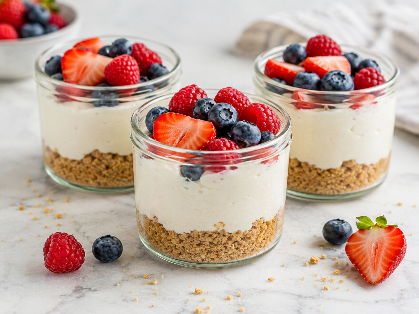 Mini Greek Yogurt Cheesecake Jars close up