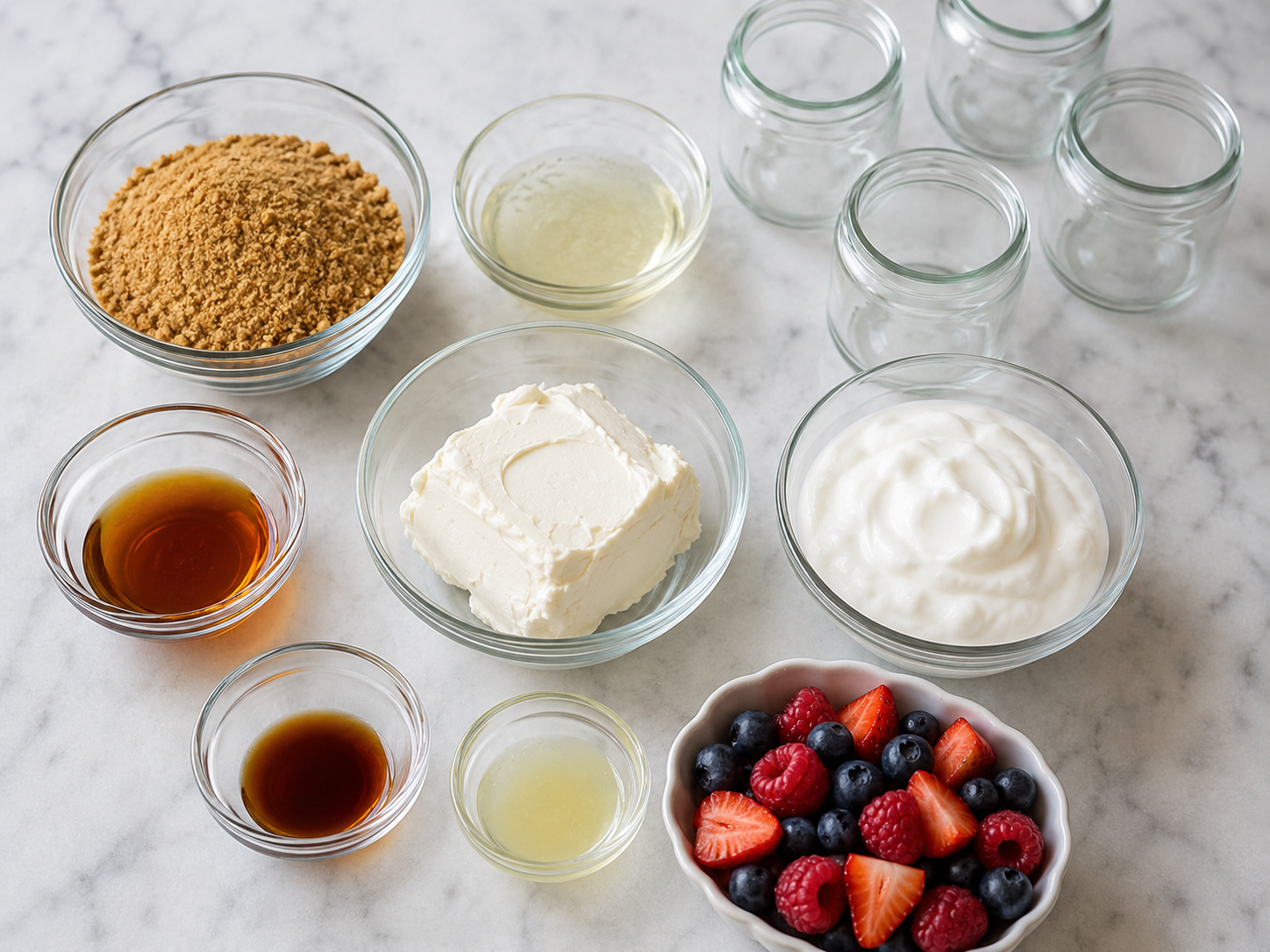 Mini Greek Yogurt Cheesecake Jars preparation