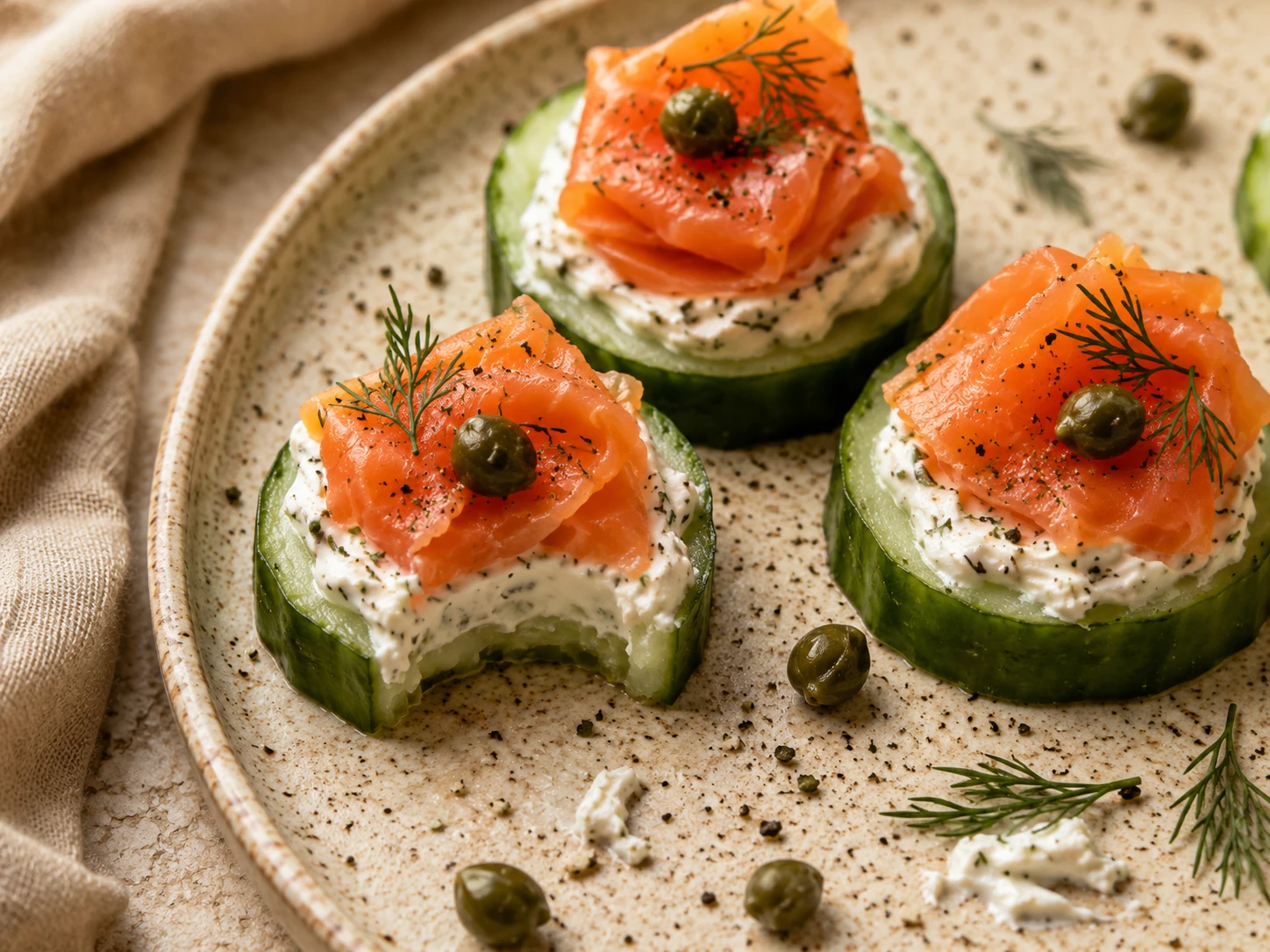 Mini Salmon Cucumber Bites close up