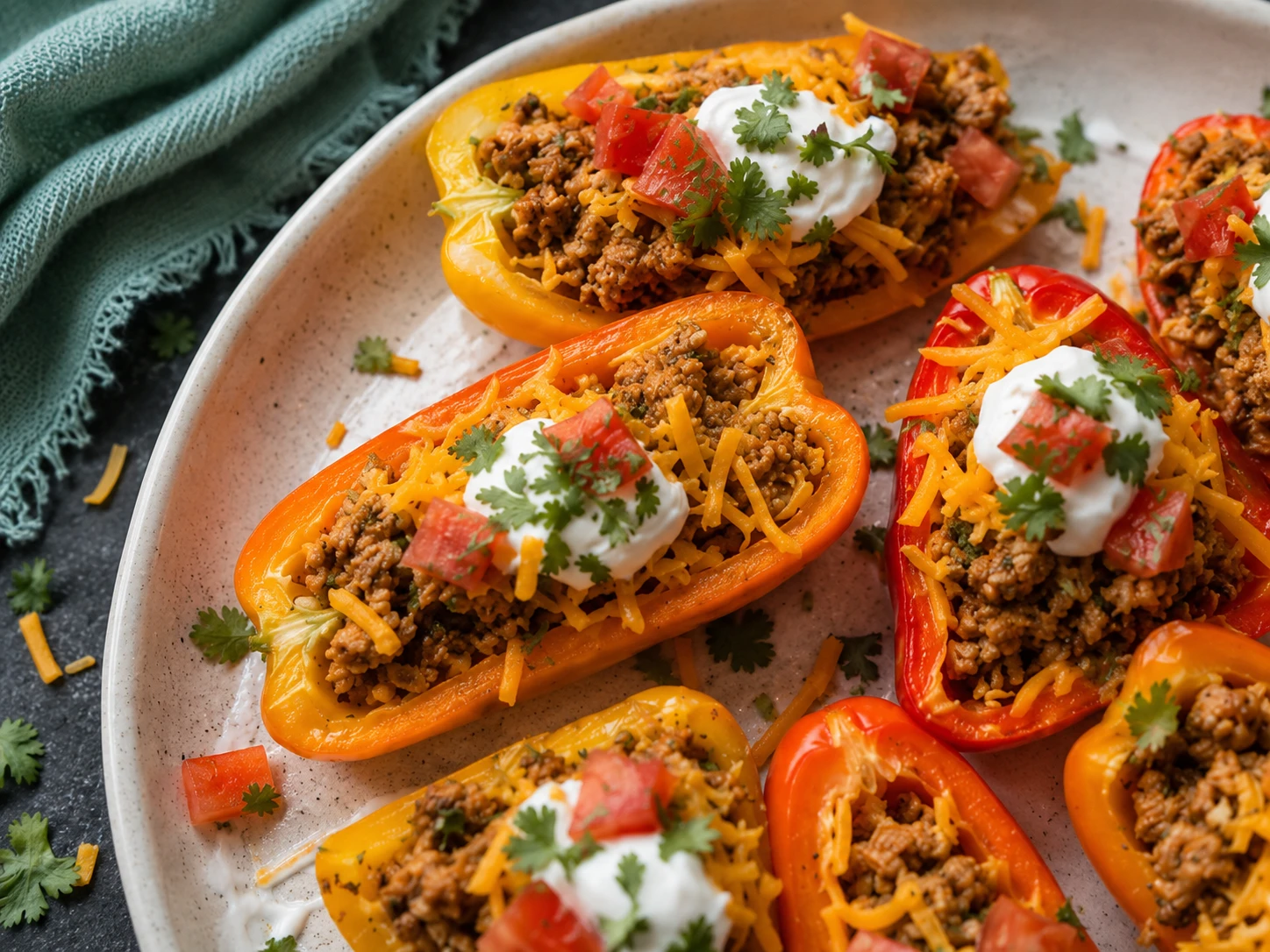 Mini Turkey Taco Pepper Boats close up