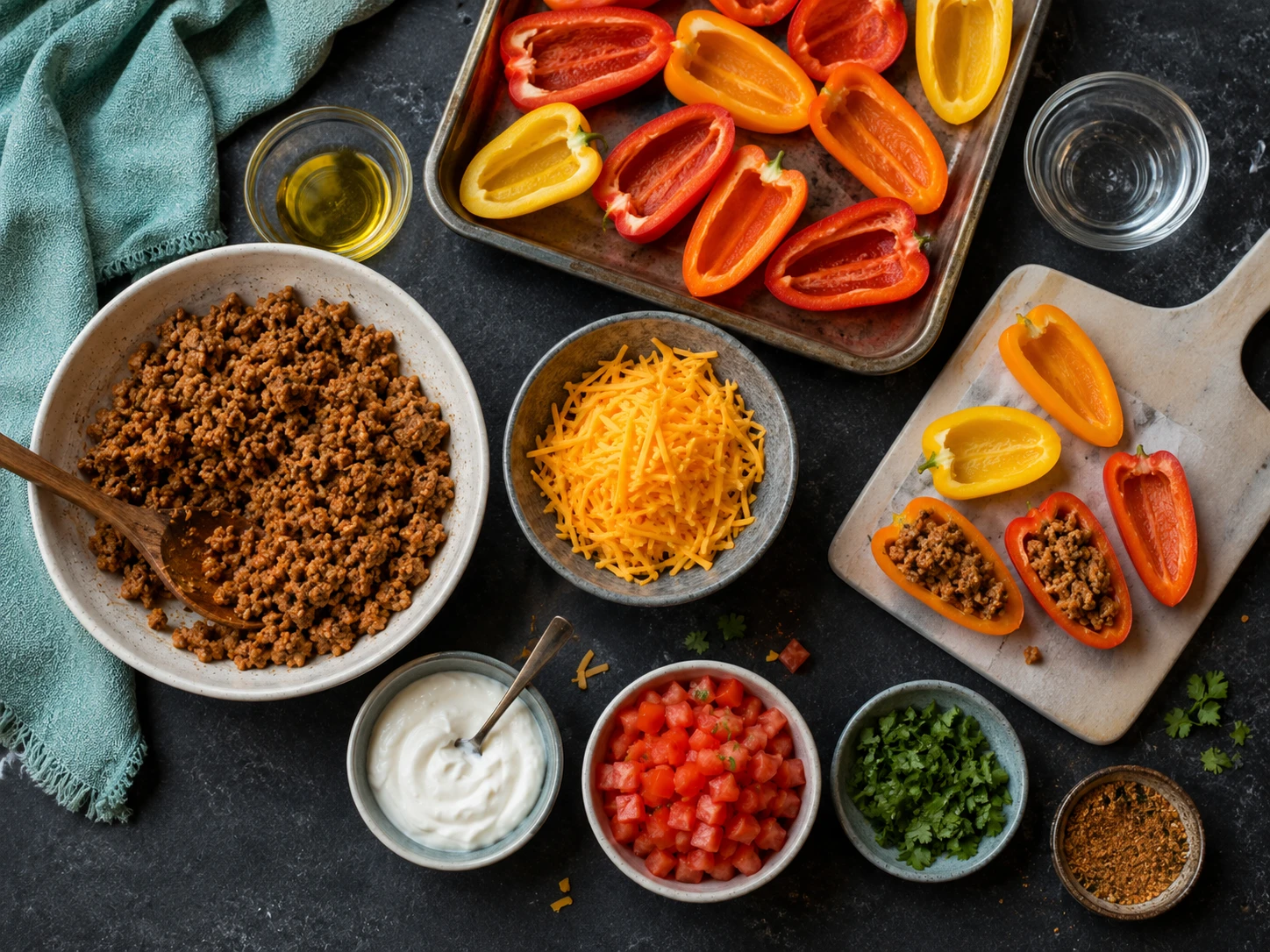 Mini Turkey Taco Pepper Boats preparation