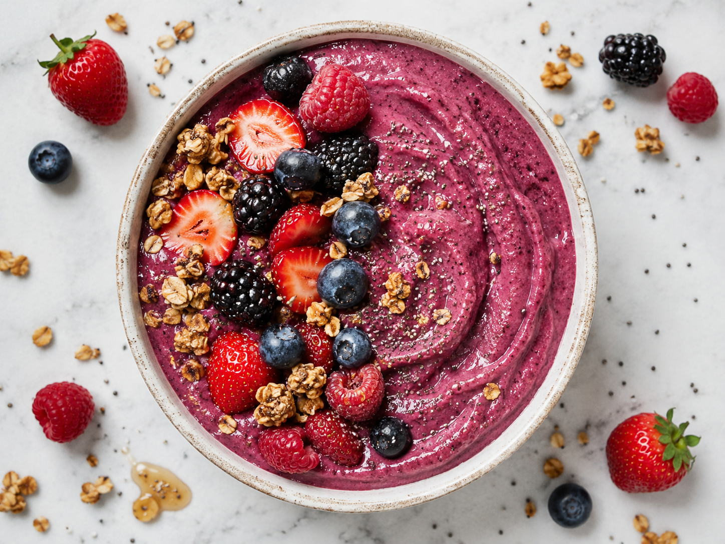 Mixed Berry Chia Smoothie Bowl close up