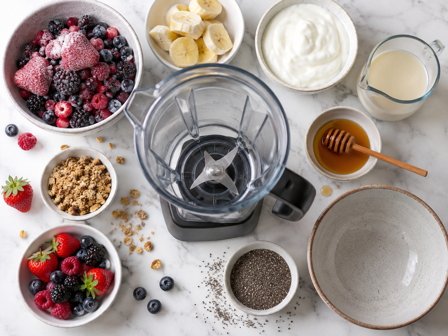 Mixed Berry Chia Smoothie Bowl preparation