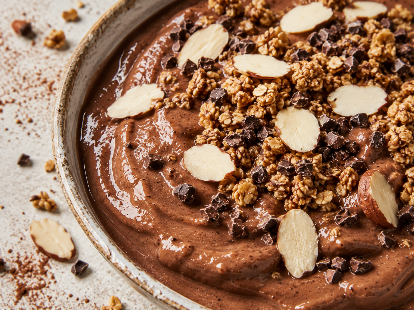 Mocha Banana Protein Smoothie Bowl close up