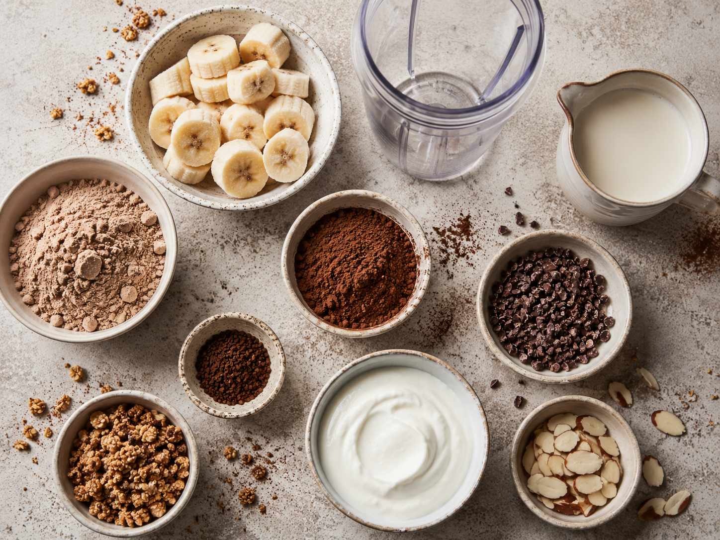 Mocha Banana Protein Smoothie Bowl preparation