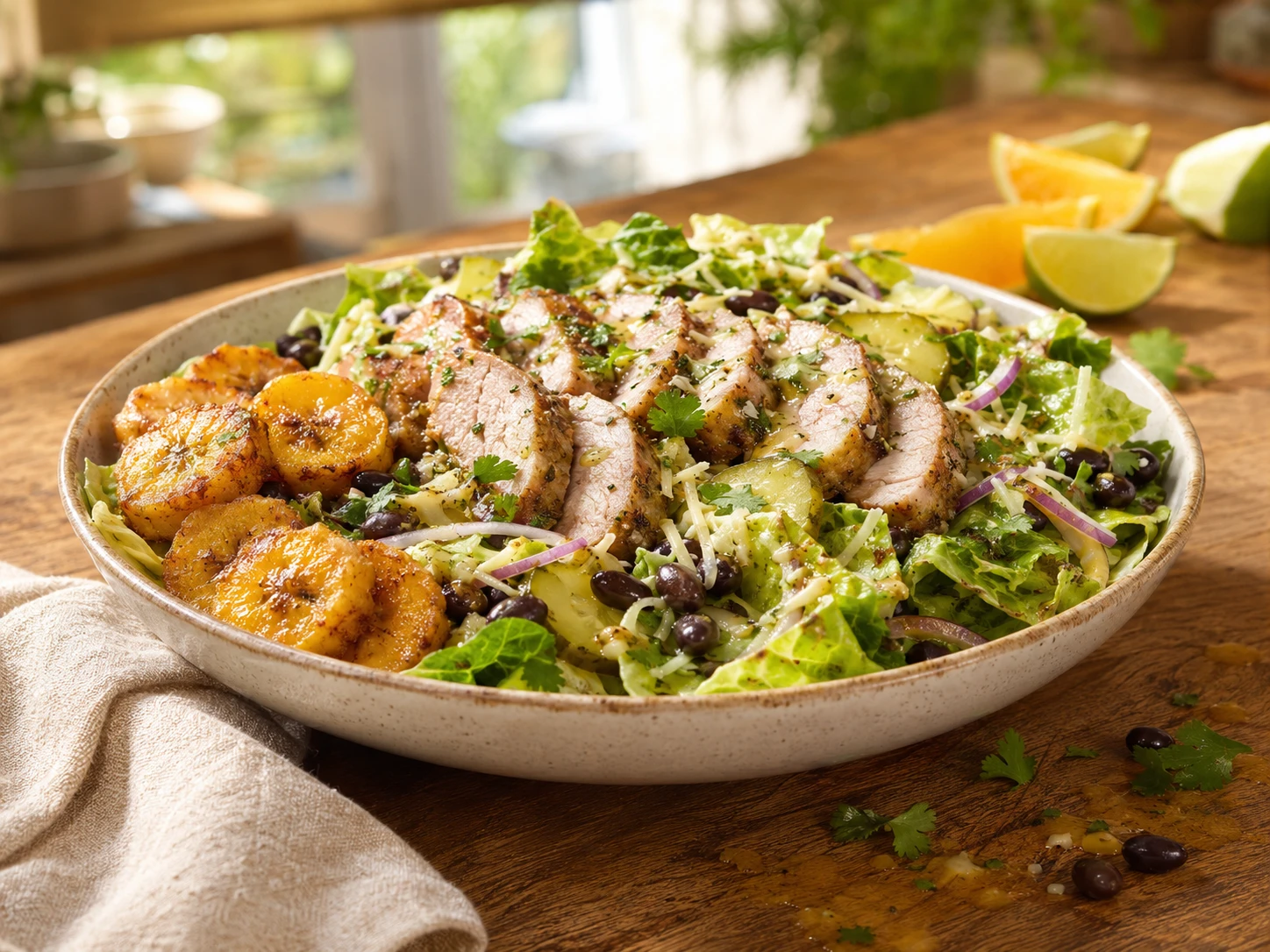 Mojo Pork Cuban Salad preparation