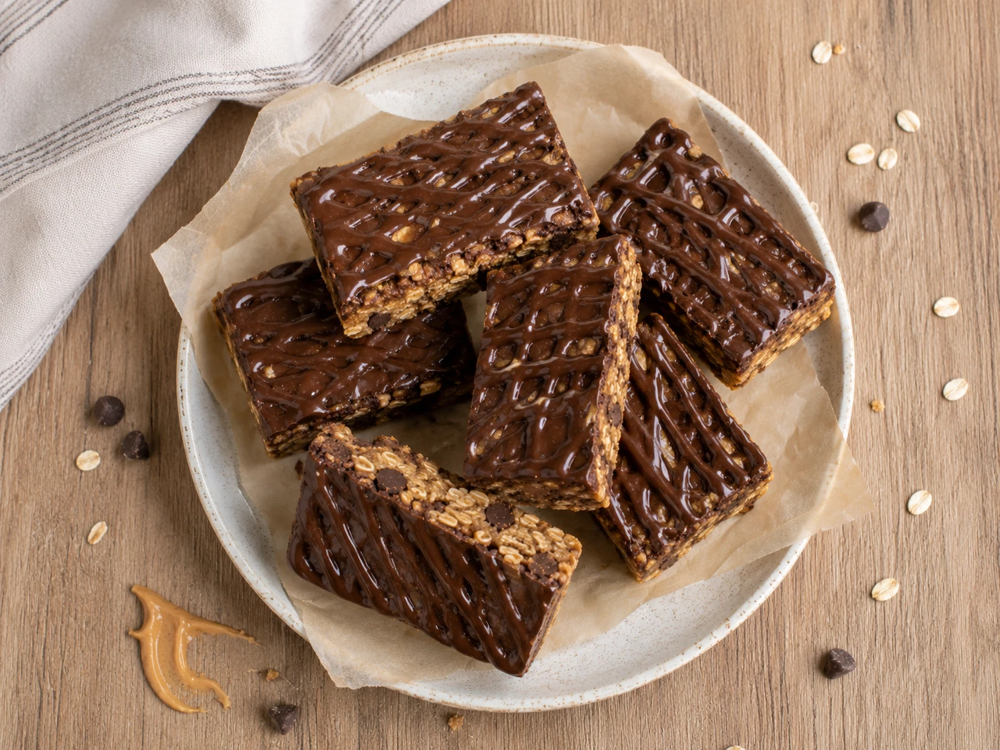 No Bake Chocolate Peanut Butter Protein Bars aerial view