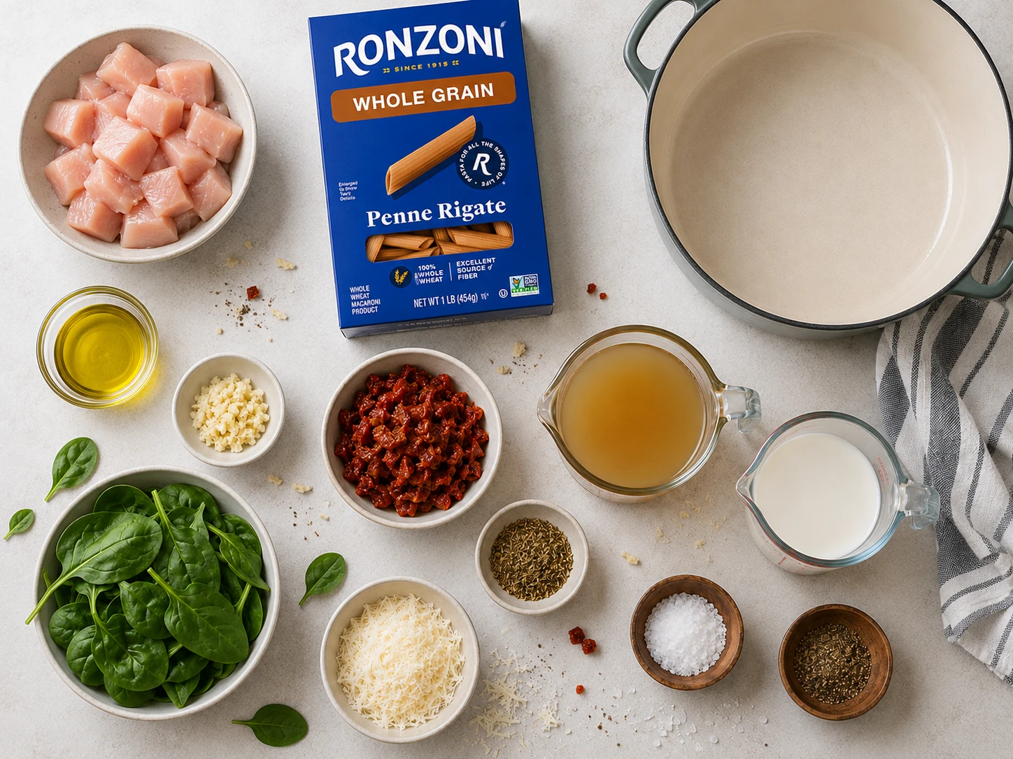One Pot Tuscan Chicken Pasta preparation
