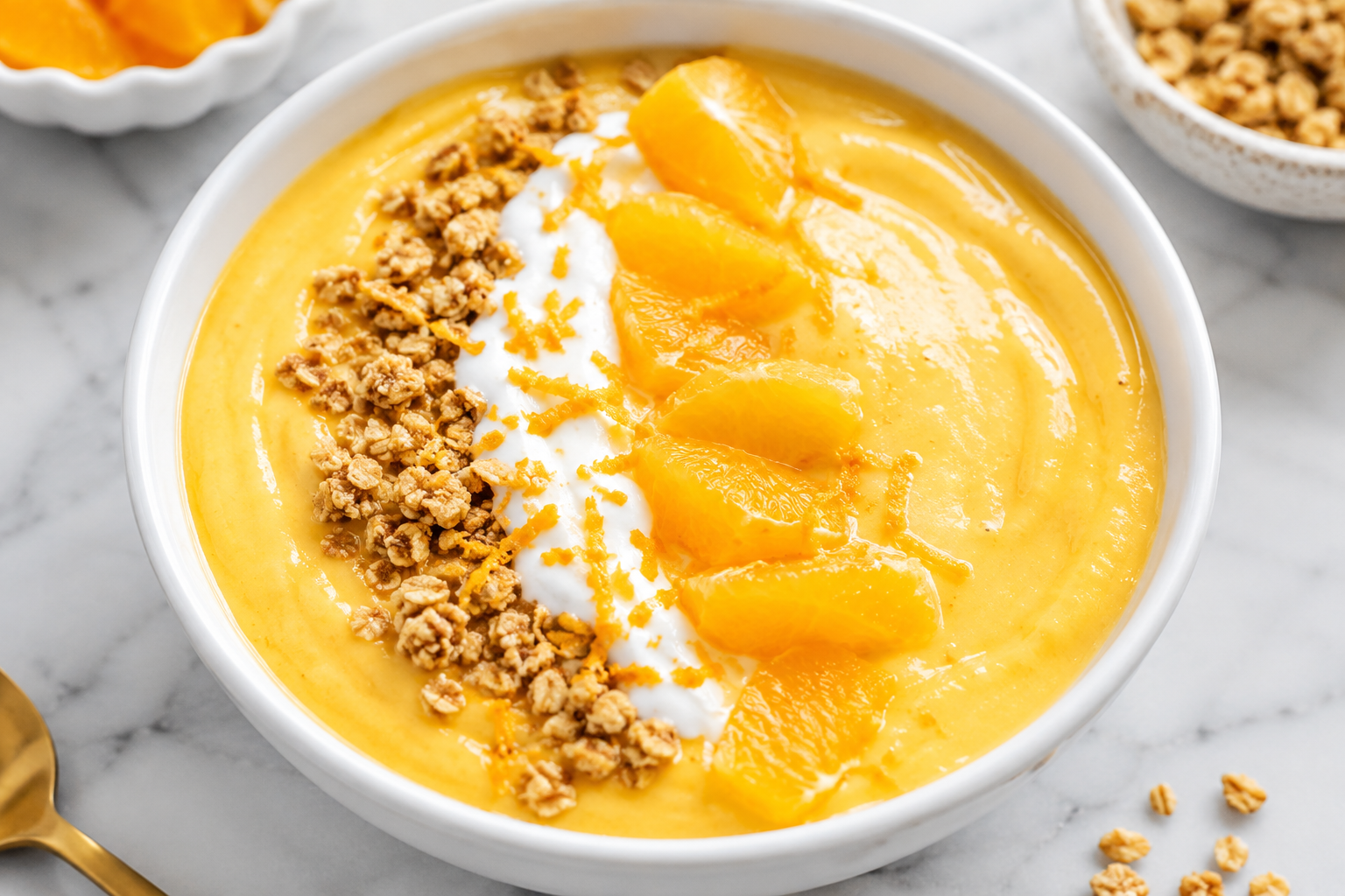 Orange Creamsicle Protein Smoothie Bowl close up