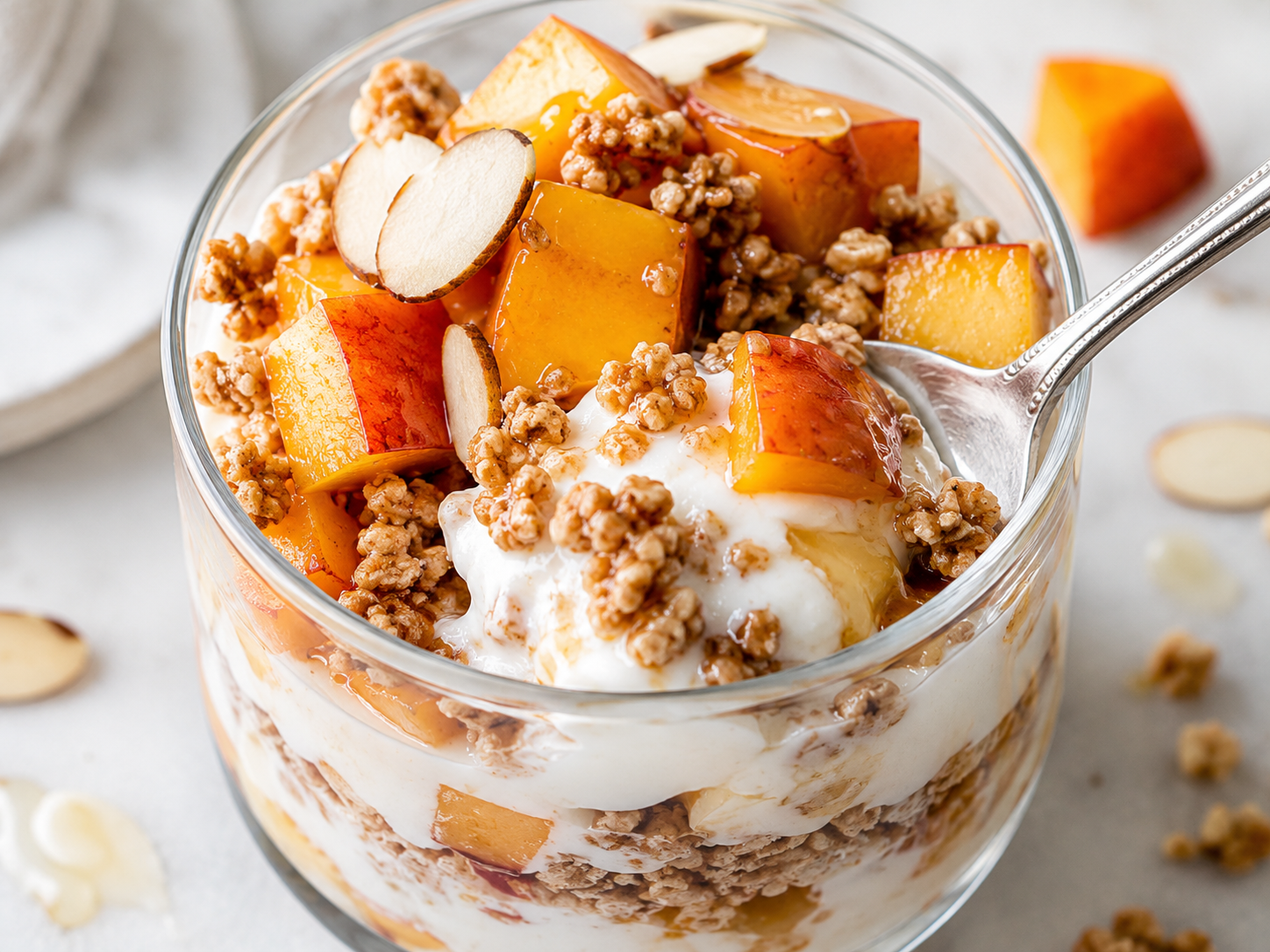 Peach Almond Protein Yogurt Parfait