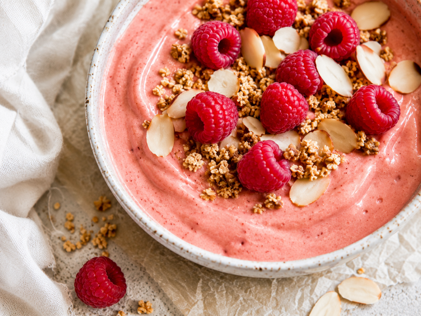 Peach Raspberry Smoothie Bowl close up