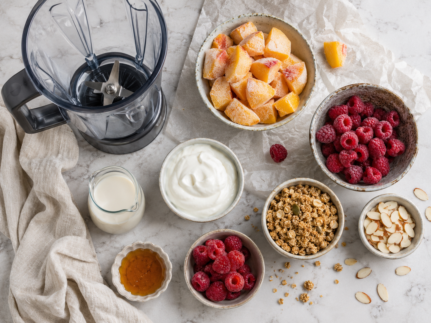 Peach Raspberry Smoothie Bowl preparation