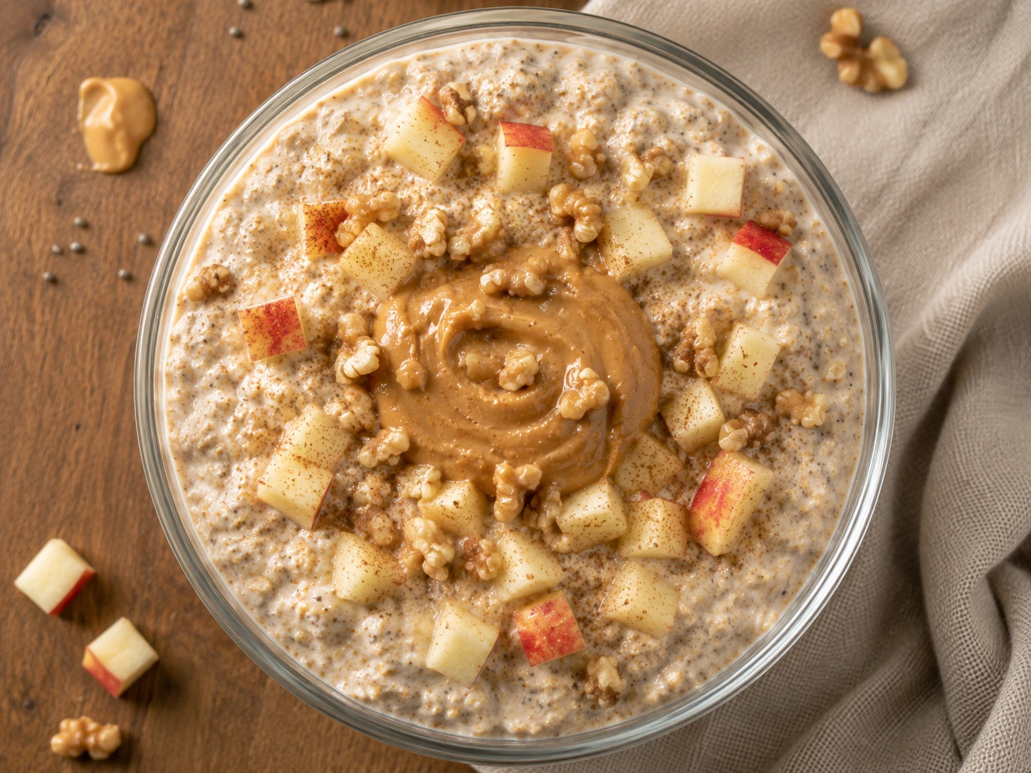 Peanut Butter Apple Overnight Oats aerial view