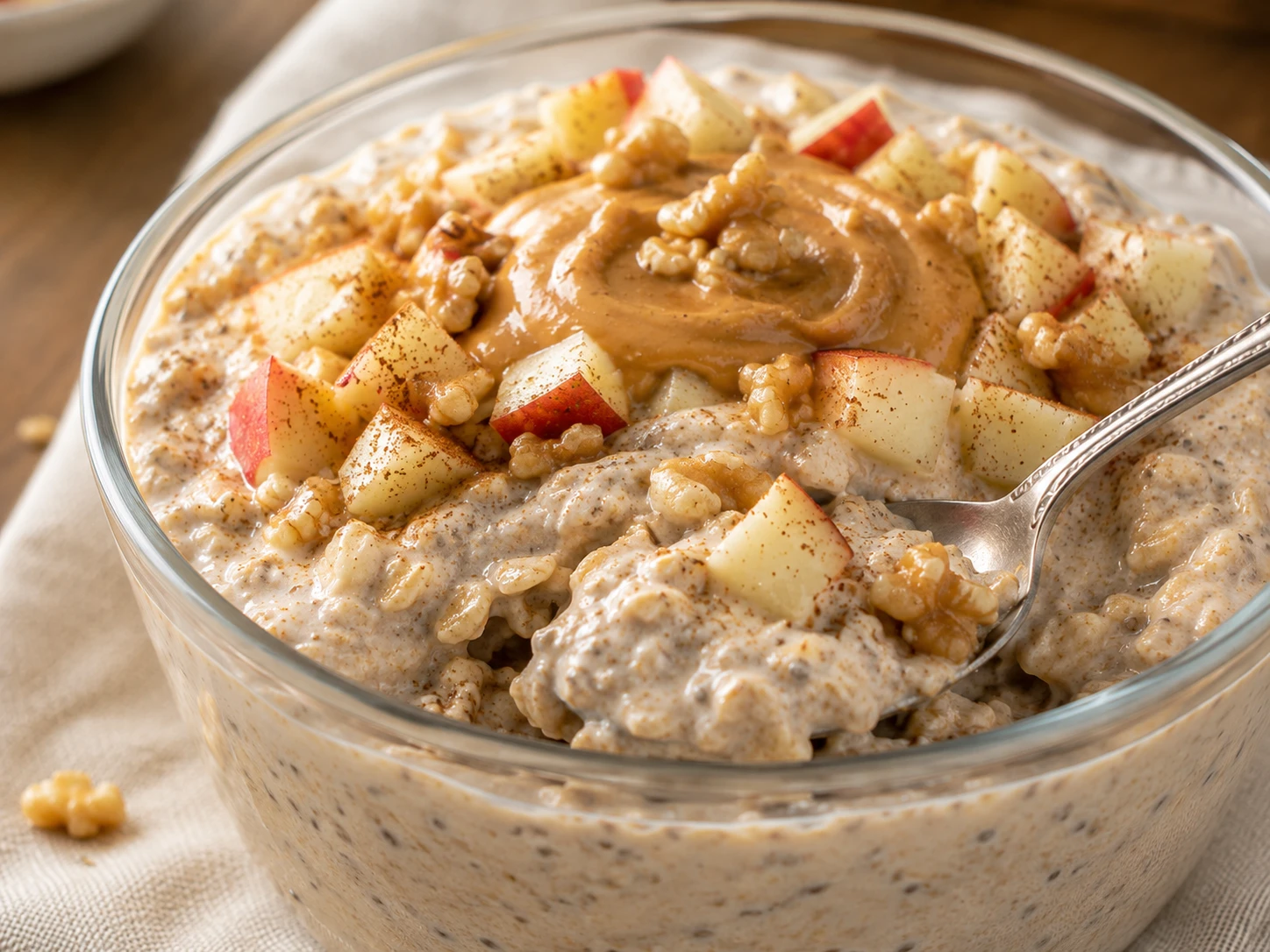Peanut Butter Apple Overnight Oats close up
