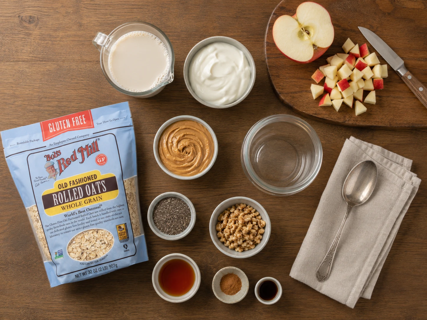 Peanut Butter Apple Overnight Oats preparation