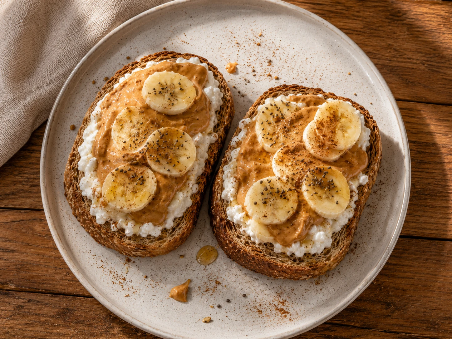 Peanut Butter Banana Cottage Cheese Toast aerial view