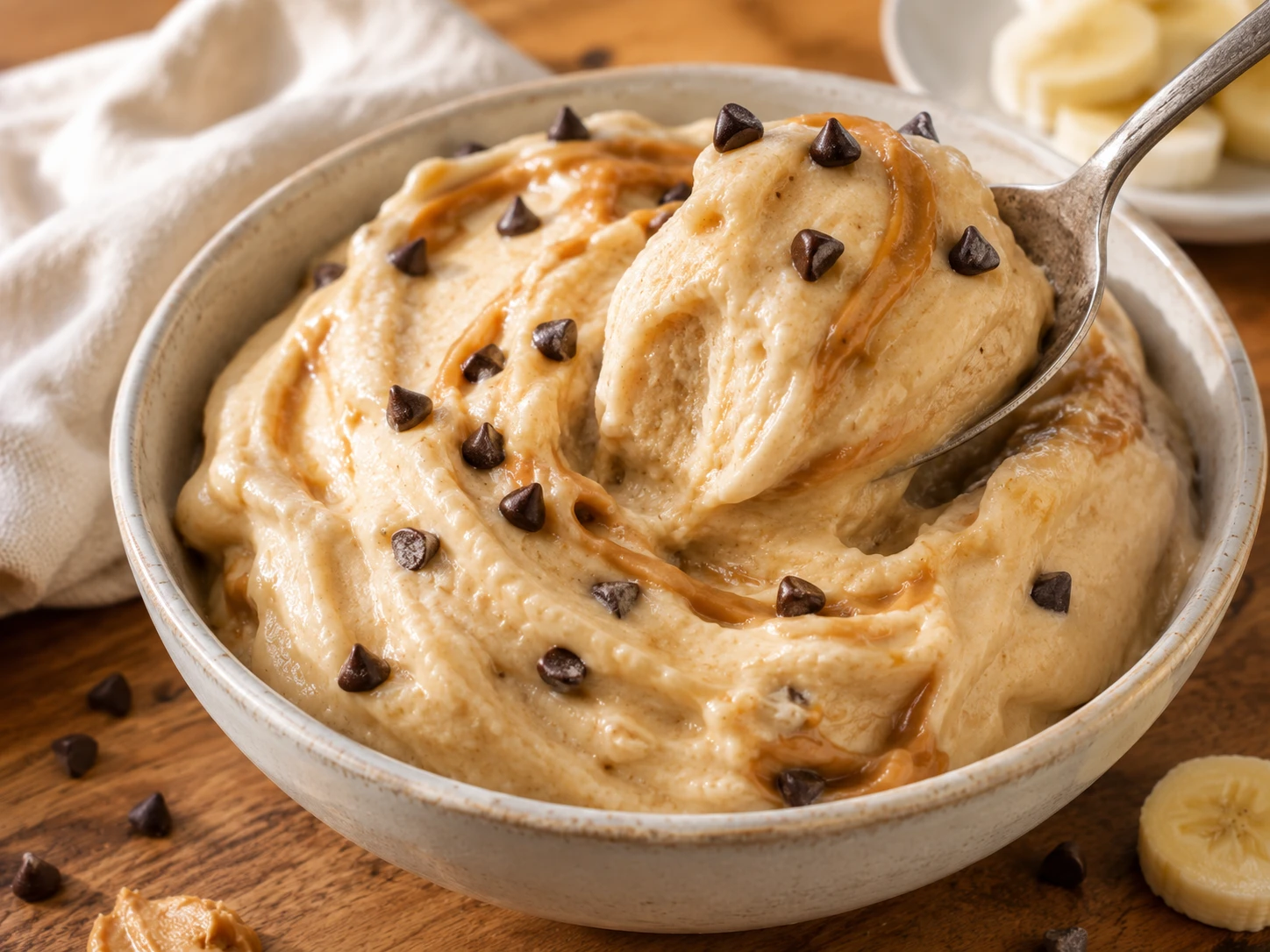 Peanut Butter Banana Nice Cream close up