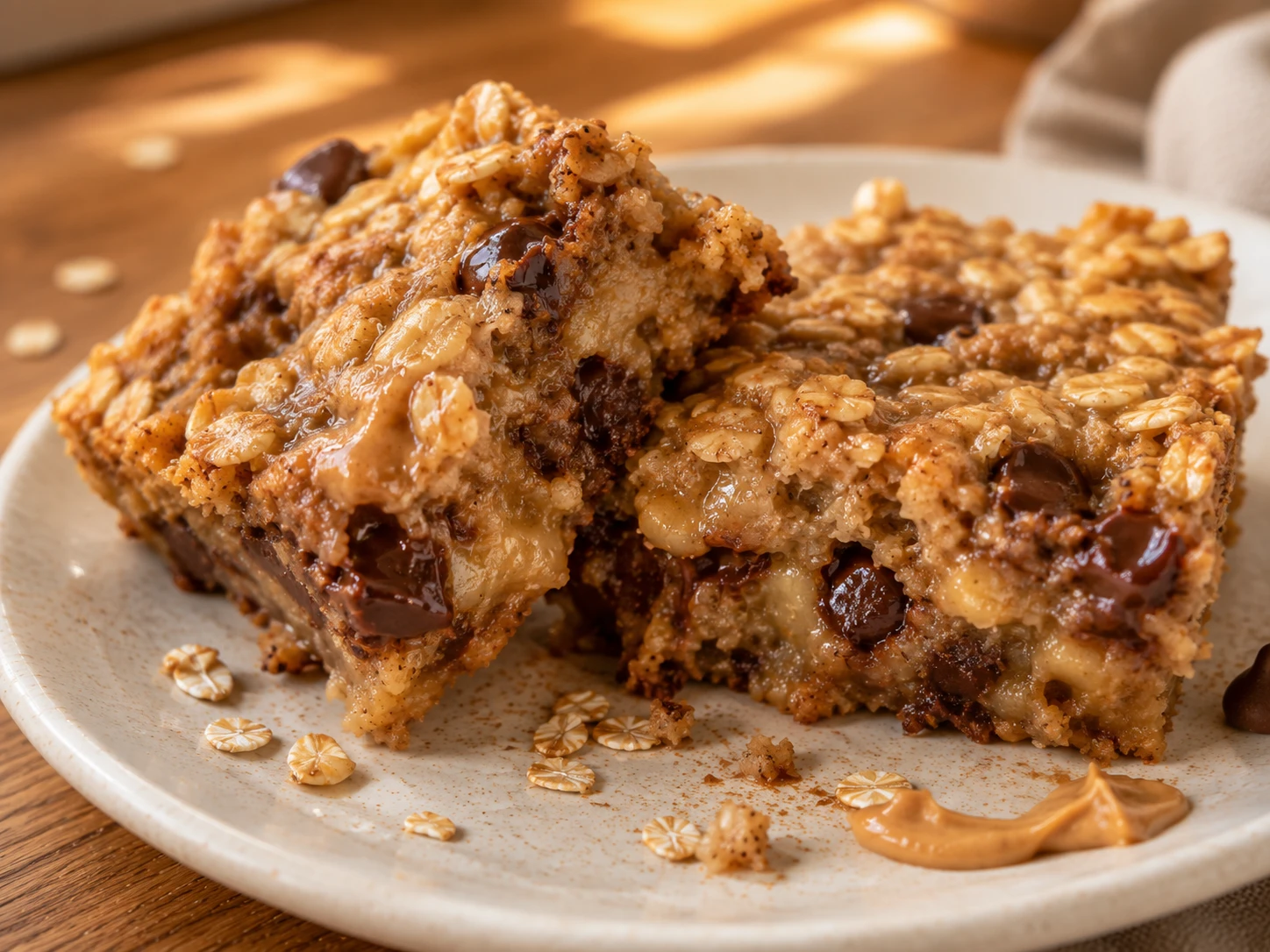 Peanut Butter Banana Oat Bars close up
