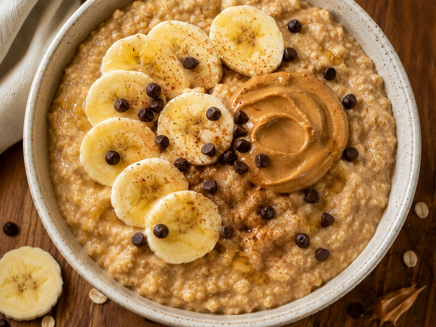 Peanut Butter Banana Protein Oats aerial view