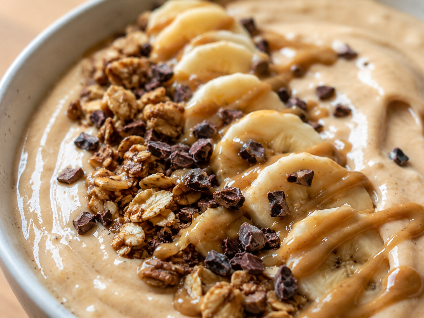 Peanut Butter Banana Smoothie Bowl close up