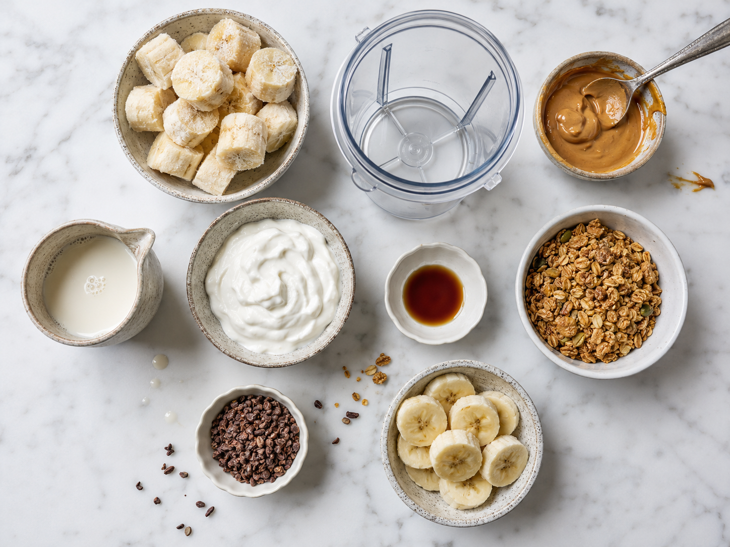 Peanut Butter Banana Smoothie Bowl preparation