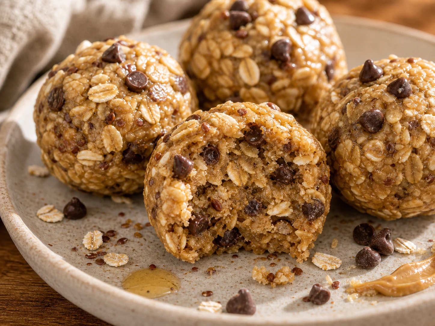 Peanut Butter Chocolate Oat Bites close up
