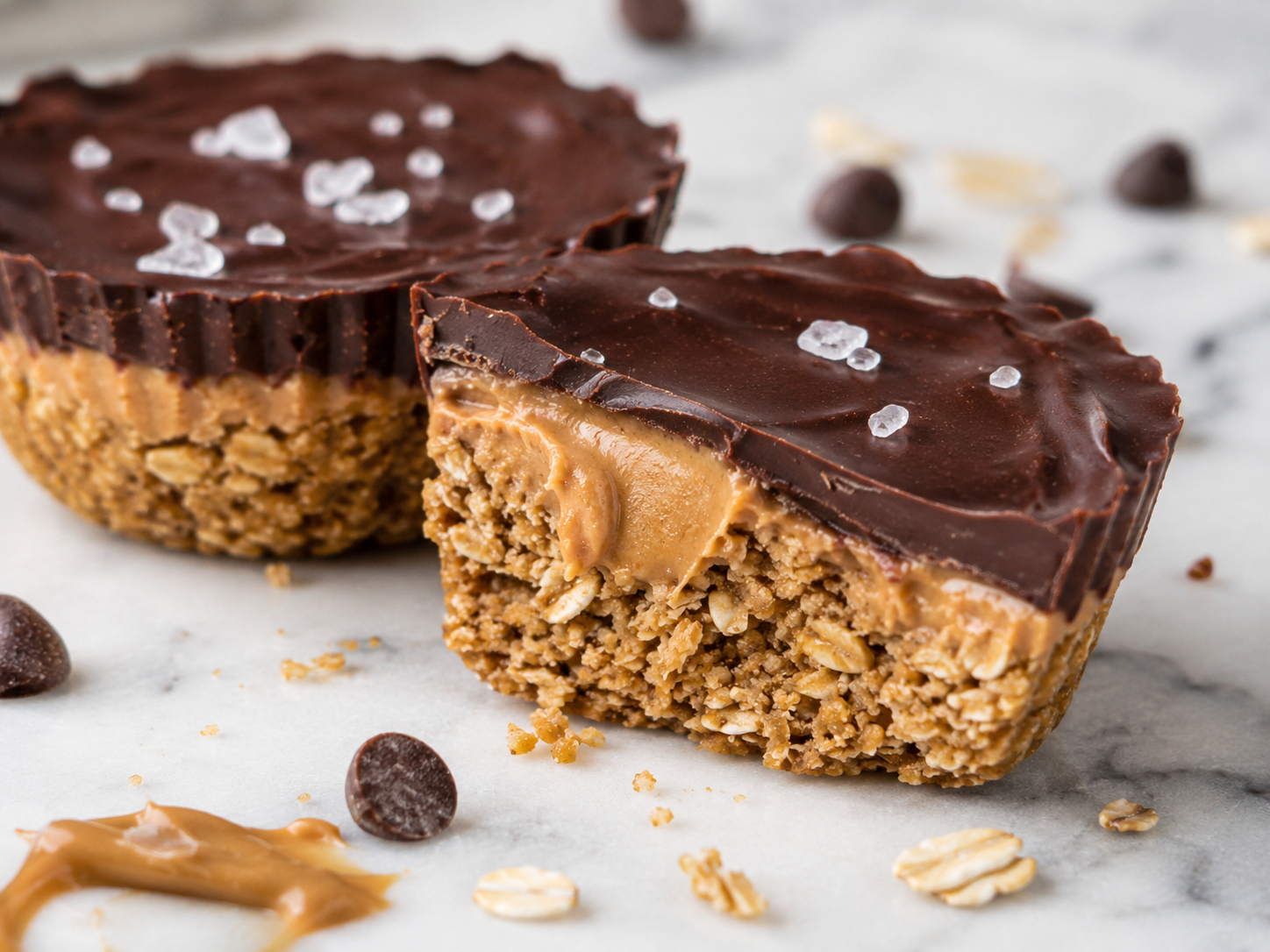 Peanut Butter Chocolate Oat Cups close up