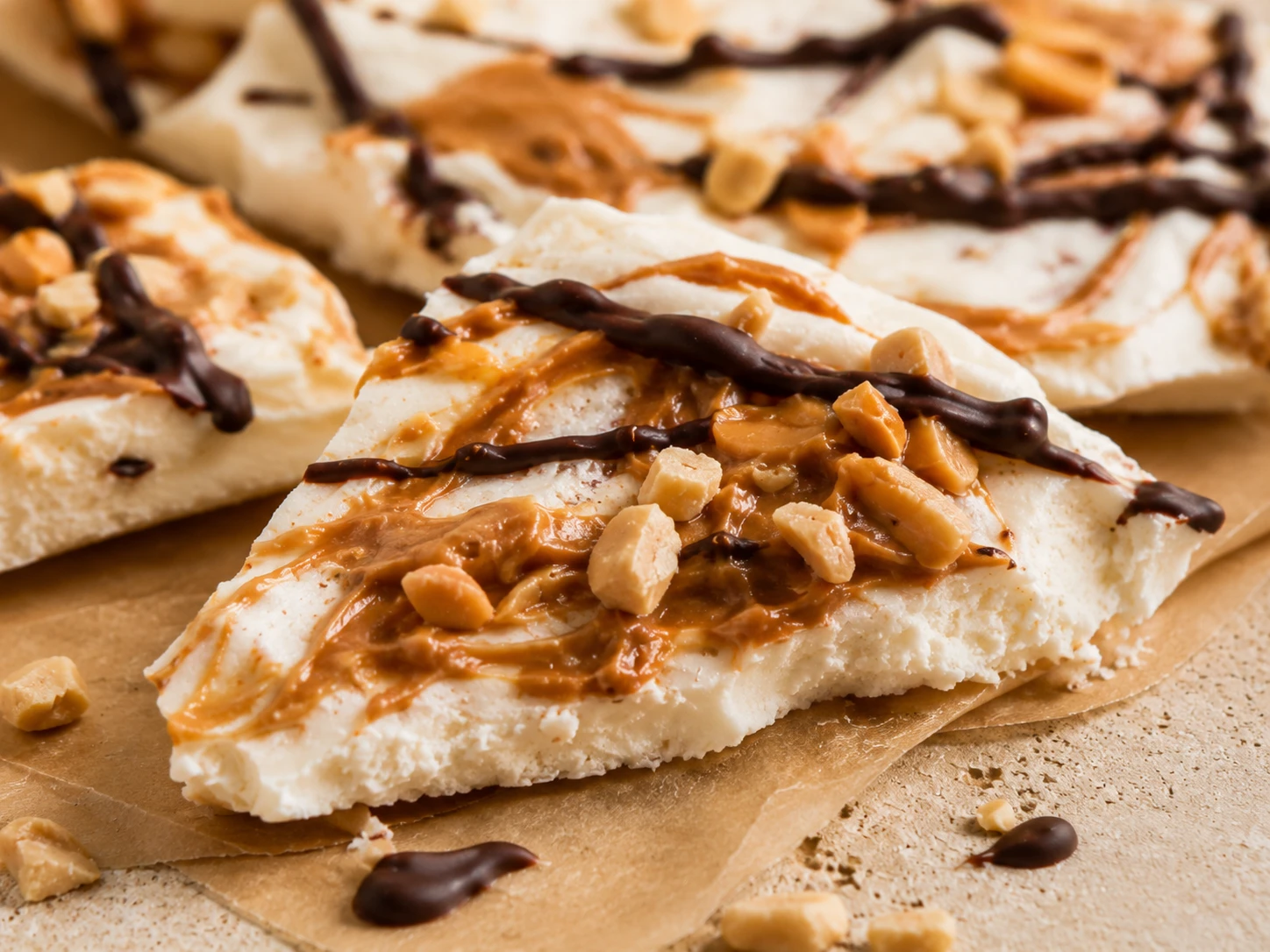 Peanut Butter Greek Yogurt Bark close up