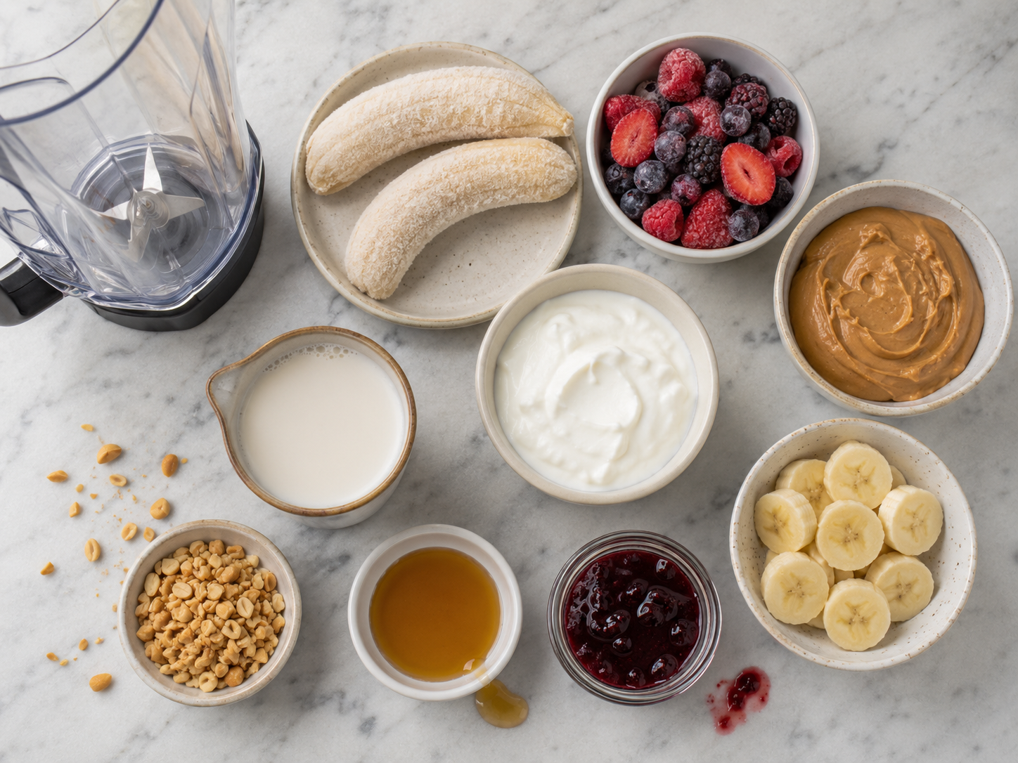 Peanut Butter Jelly Smoothie Bowl preparation