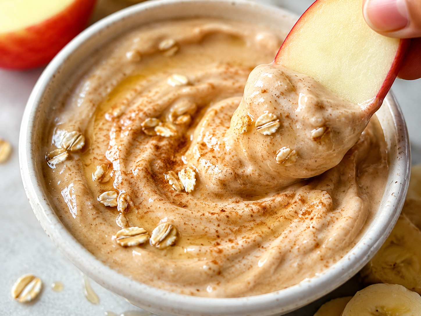 Peanut Butter Oat Yogurt Dip close up