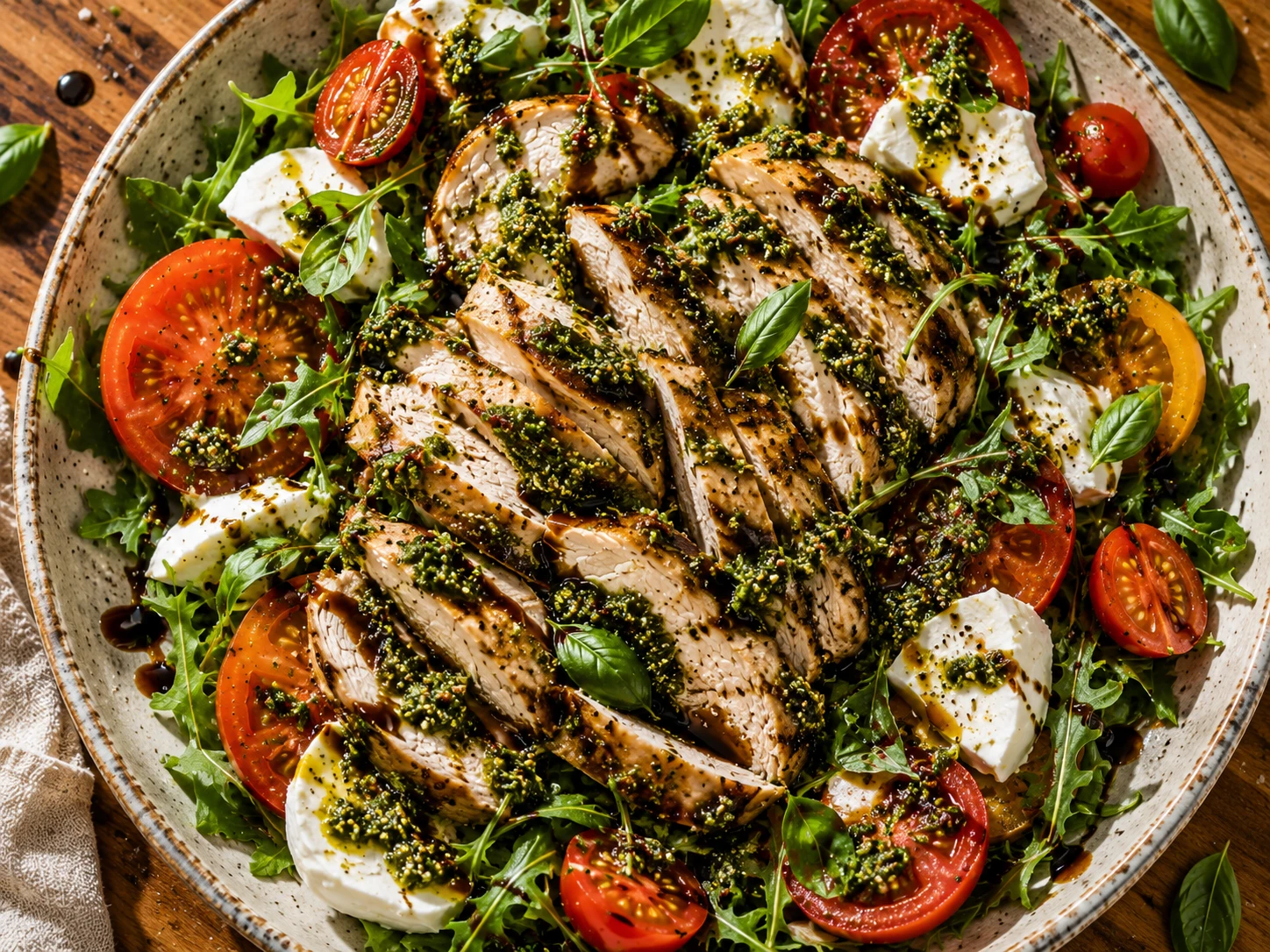 Pesto Chicken Caprese Salad preparation