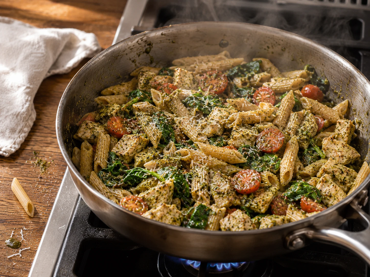 Pesto Chicken Pasta Meal Prep aerial view