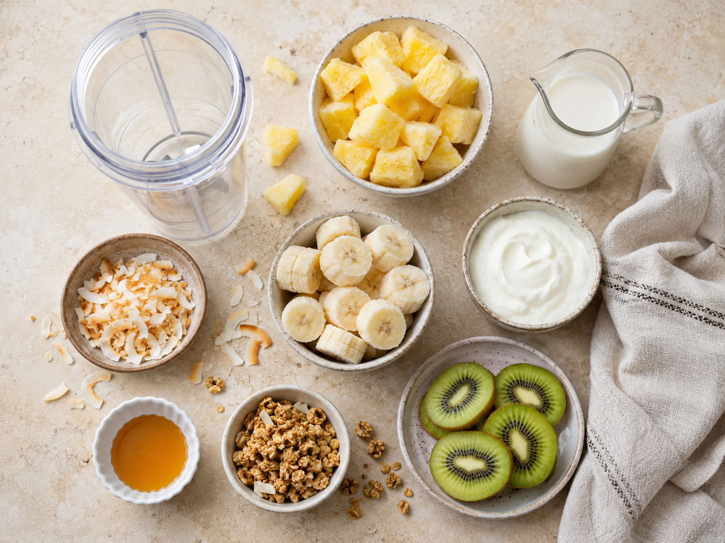 Pineapple Coconut Smoothie Bowl preparation
