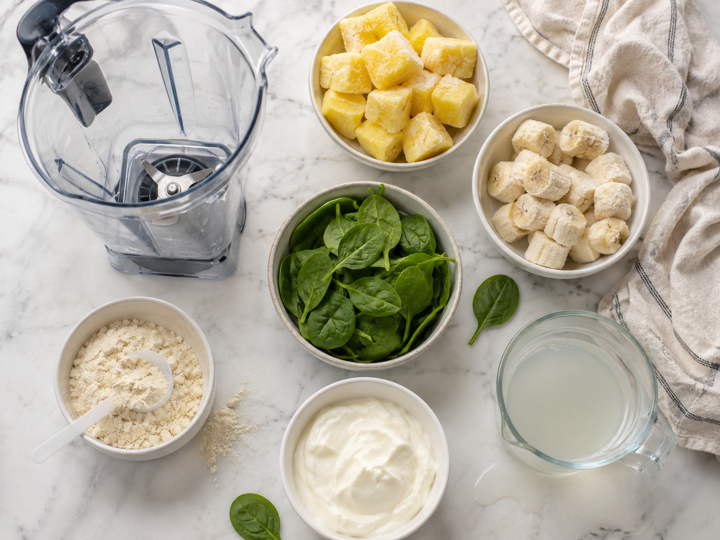 Pineapple Spinach Protein Smoothie Bowl preparation