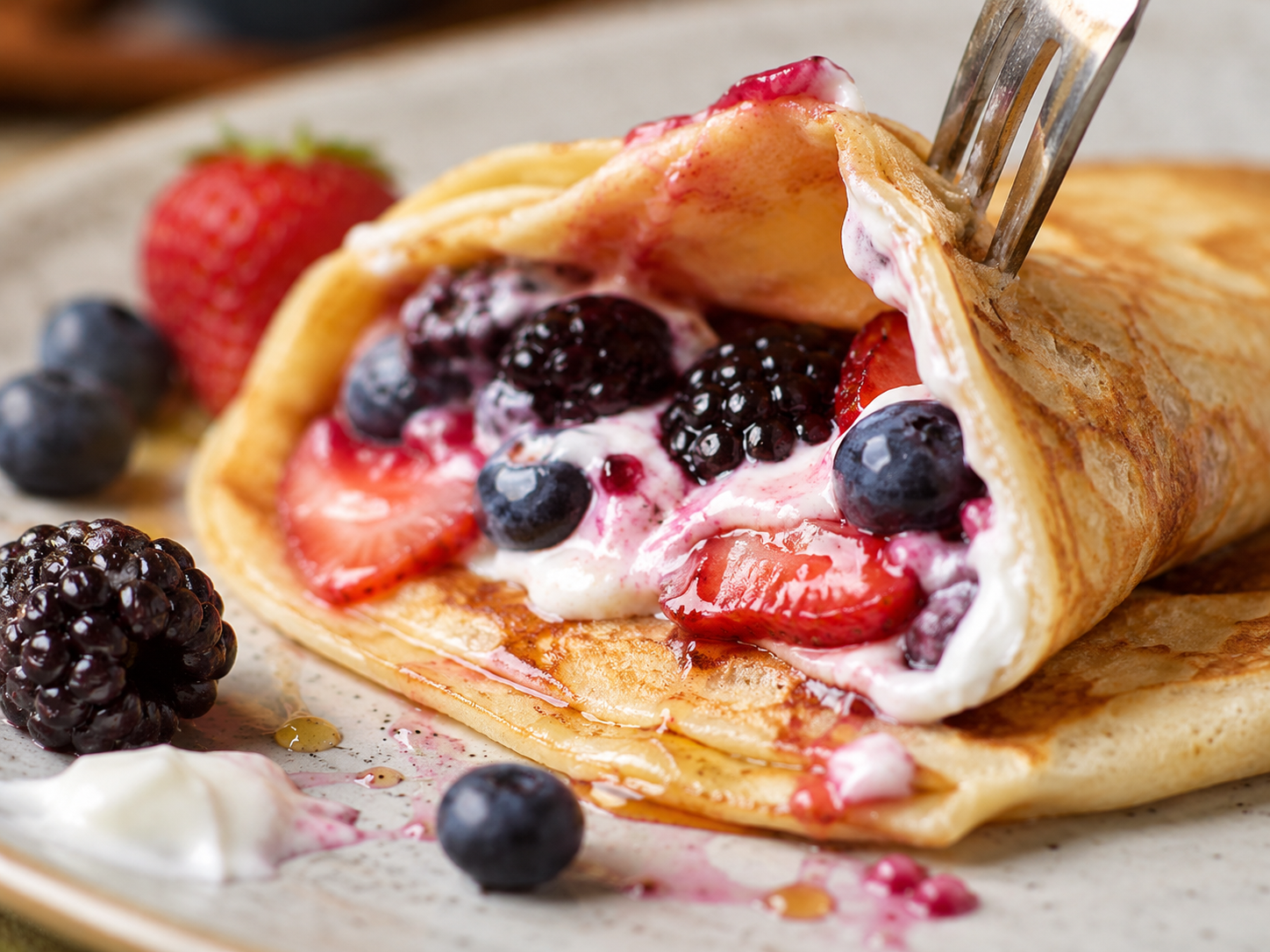 Protein Crepes with Berries close up