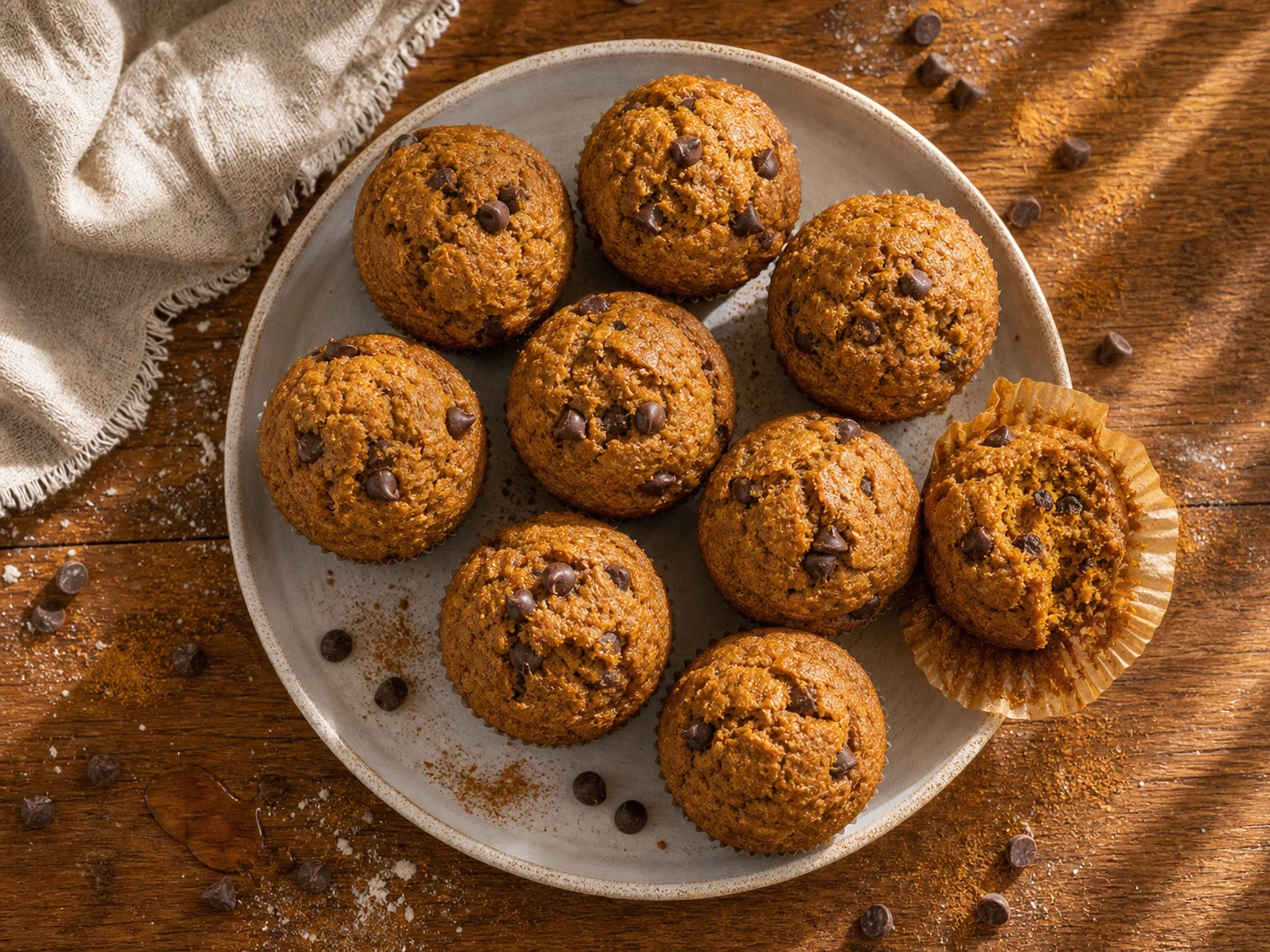 Pumpkin Spice Protein Muffins aerial view