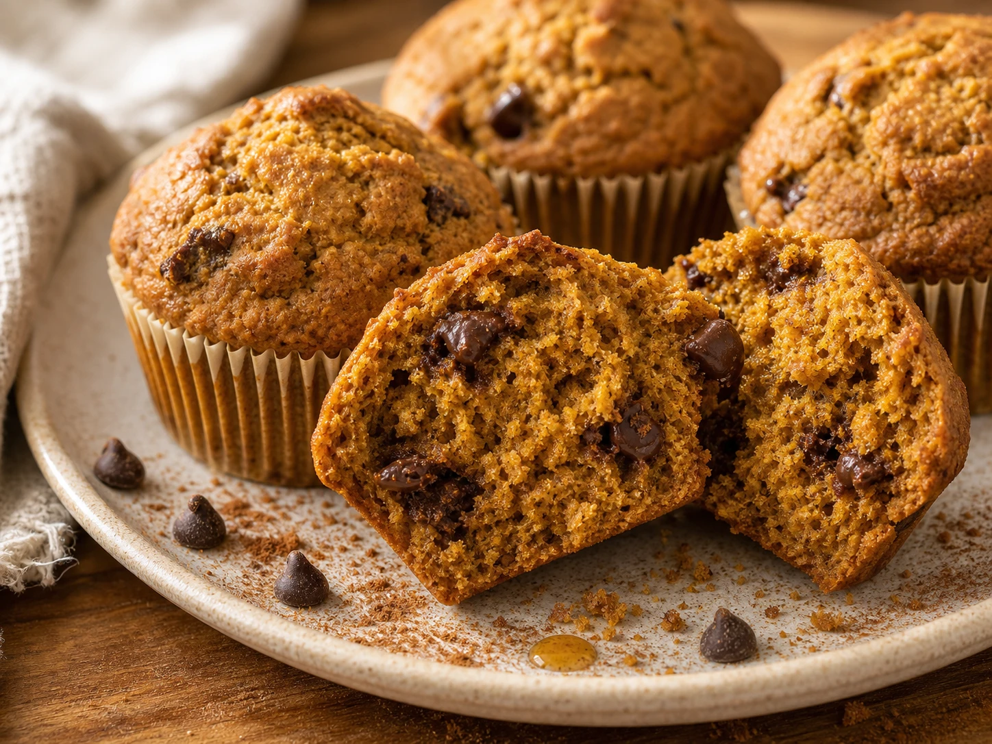 Pumpkin Spice Protein Muffins close up