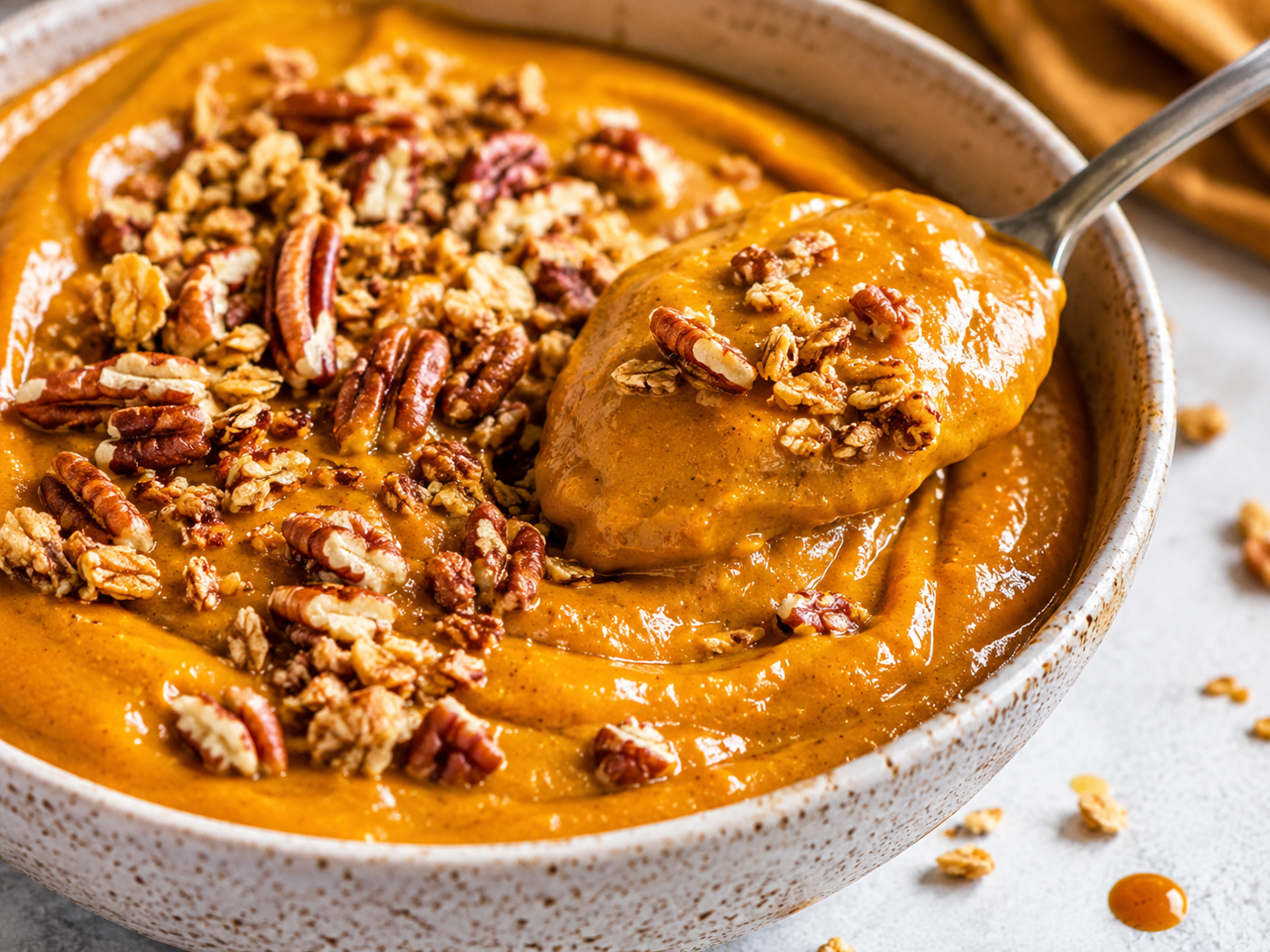 Pumpkin Spice Protein Smoothie Bowl close up