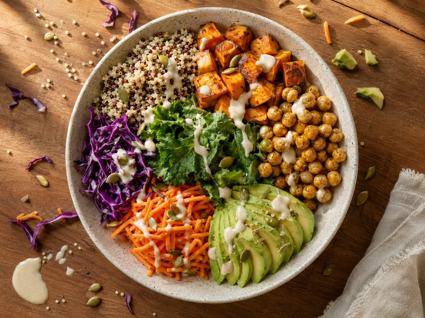 Rainbow Quinoa Buddha Bowl aerial view