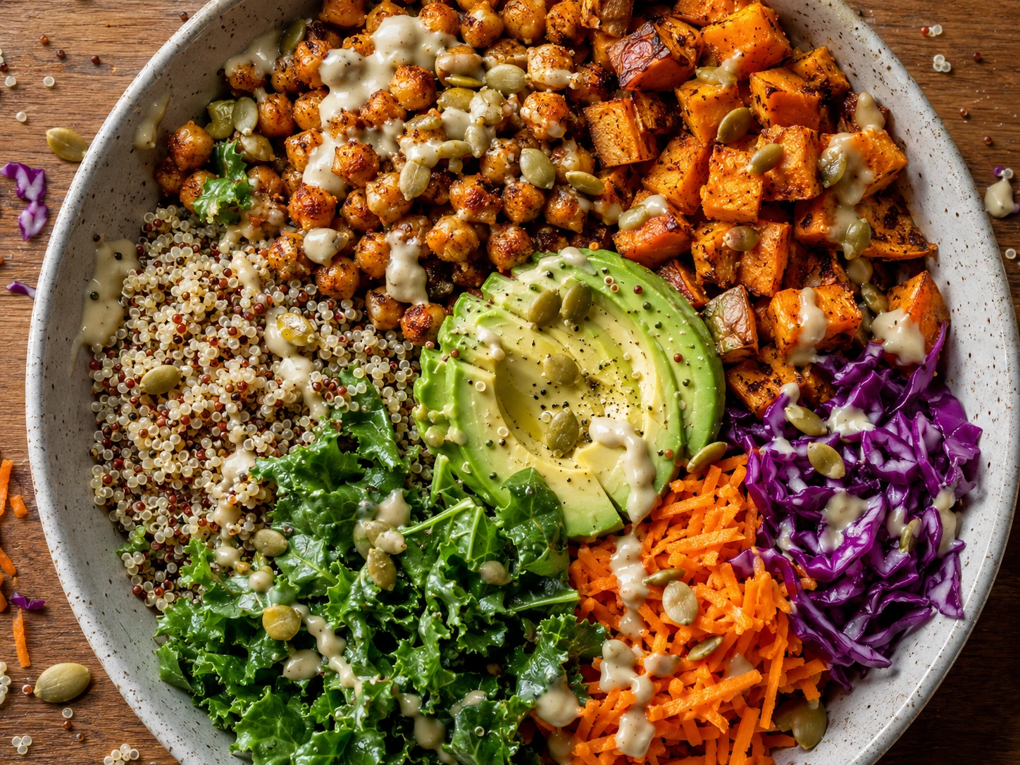 Rainbow Quinoa Buddha Bowl preparation