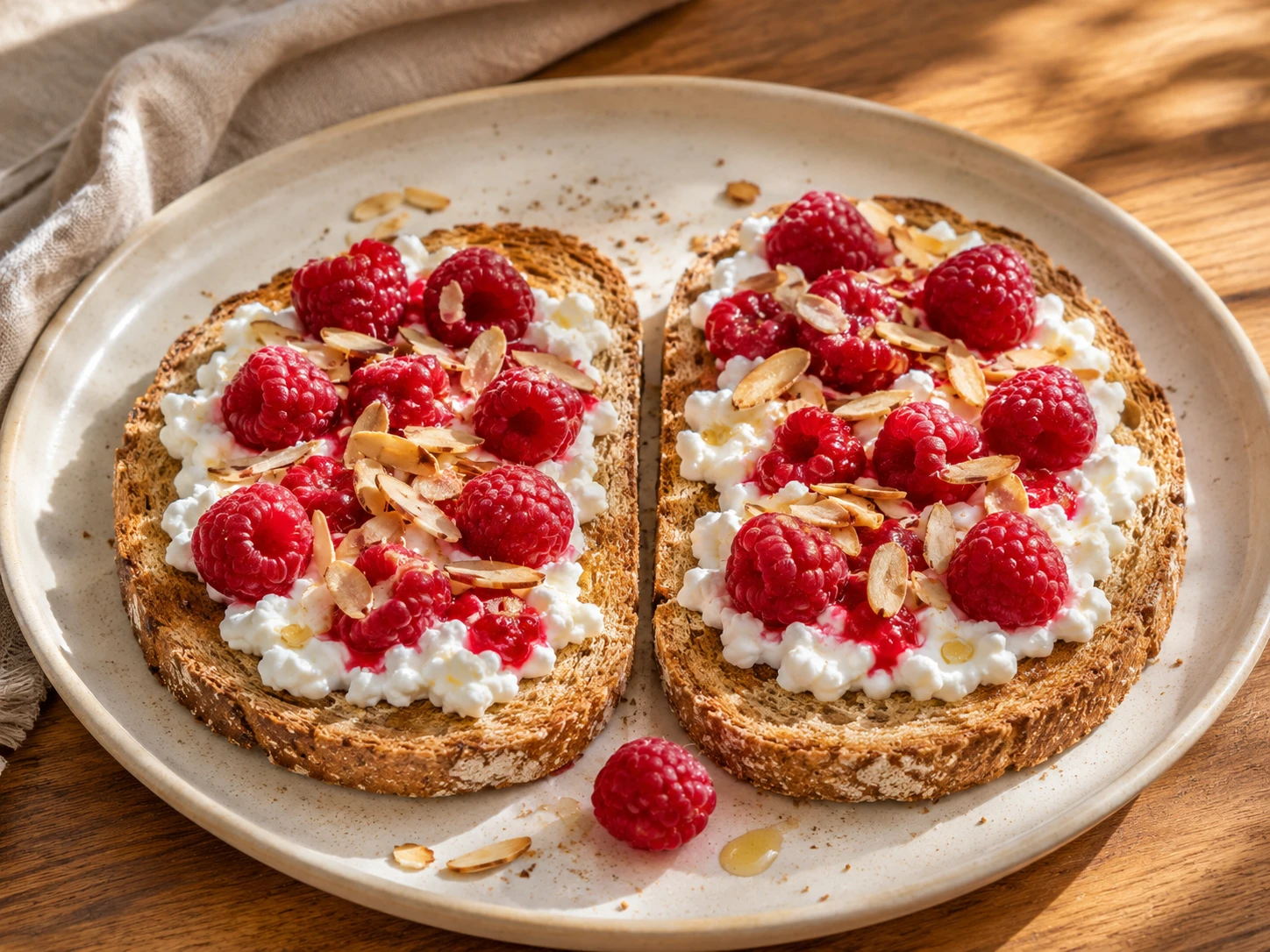 Raspberry Almond Cottage Cheese Toast