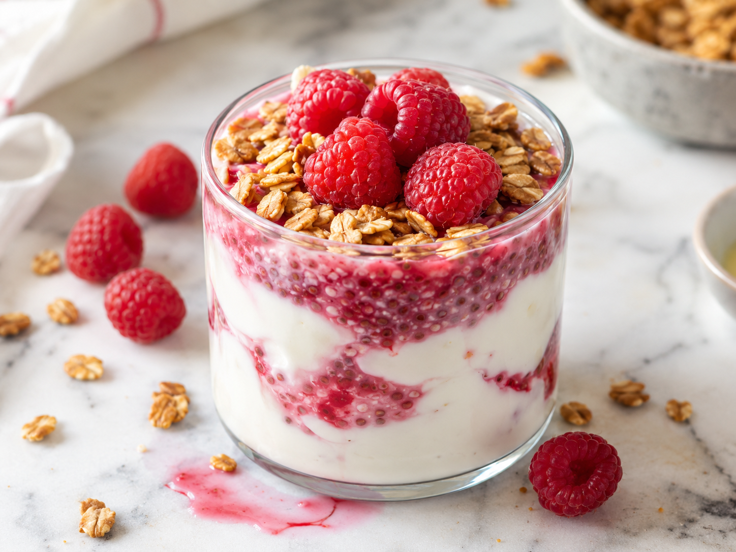 Raspberry Chia Yogurt Cups close up