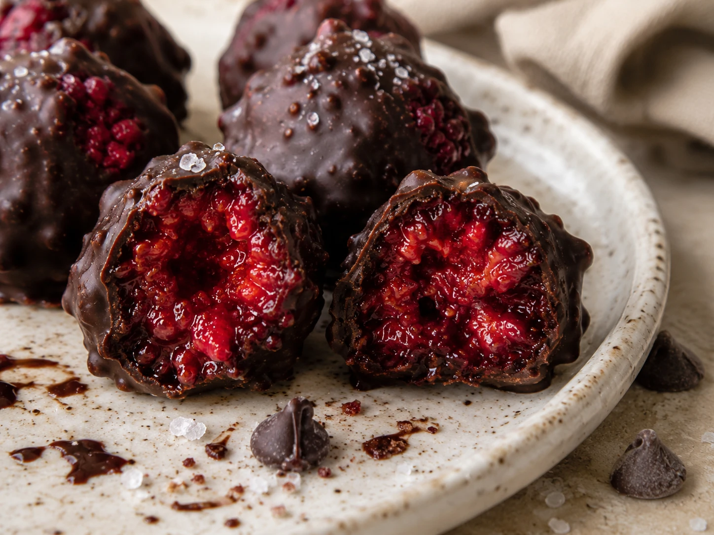 Raspberry Dark Chocolate Bites close up