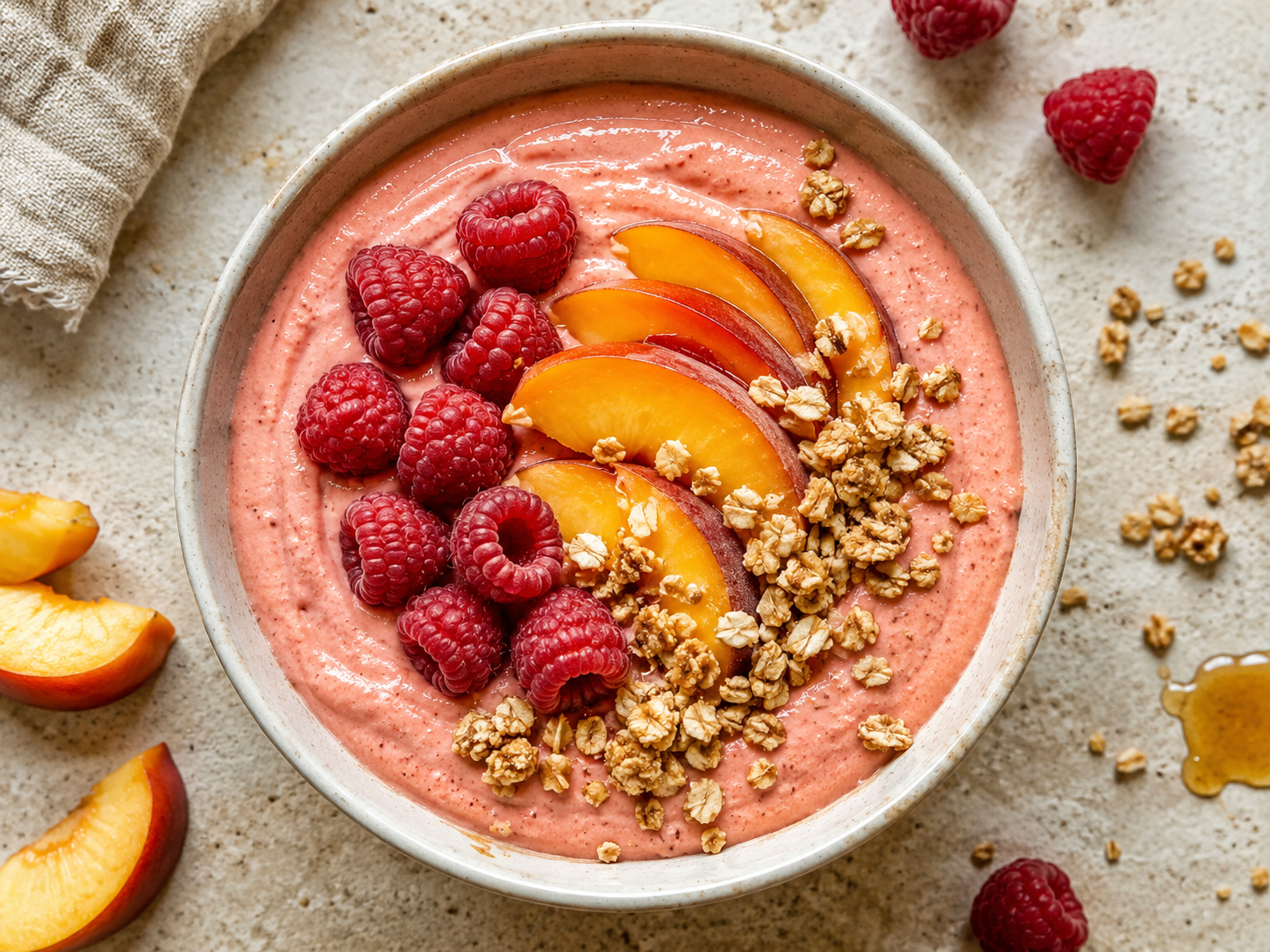 Raspberry Peach Greek Yogurt Bowl