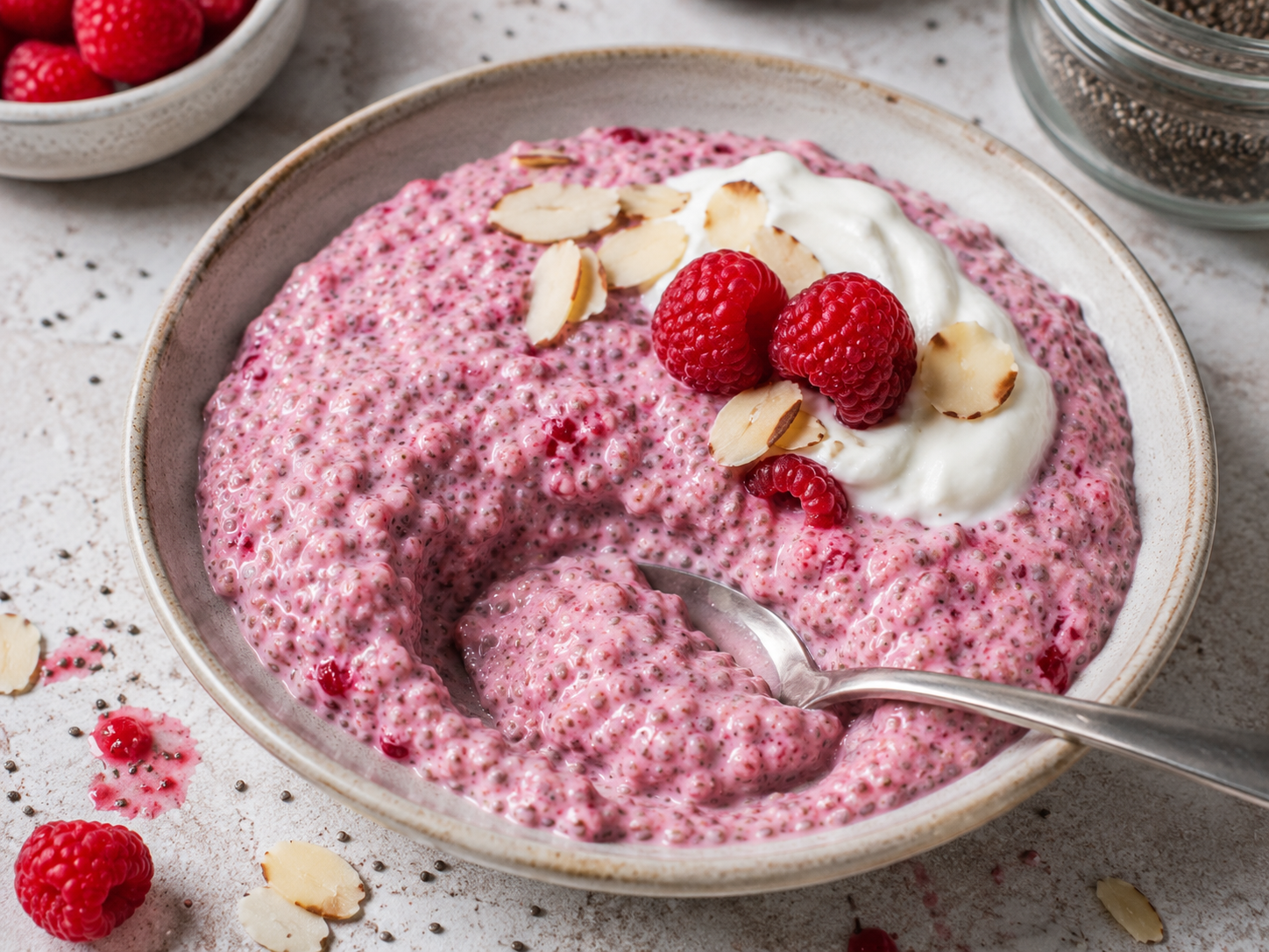 Raspberry Vanilla Chia Pudding close up