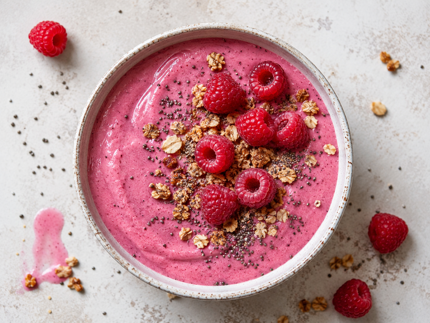 Raspberry Vanilla Protein Smoothie Bowl