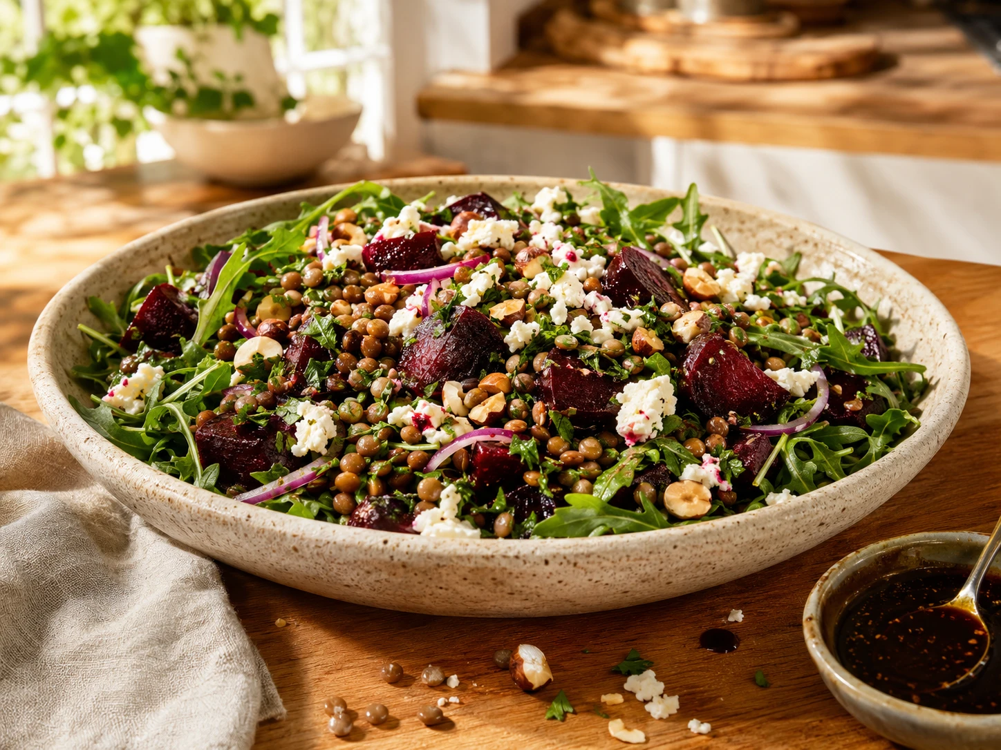 Roasted Beet, Lentil & Feta Salad preparation