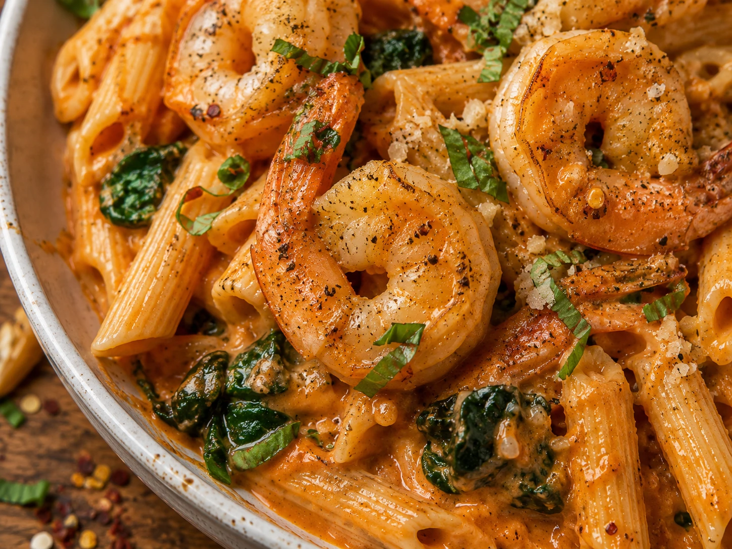 Roasted Red Pepper Shrimp Pasta close up