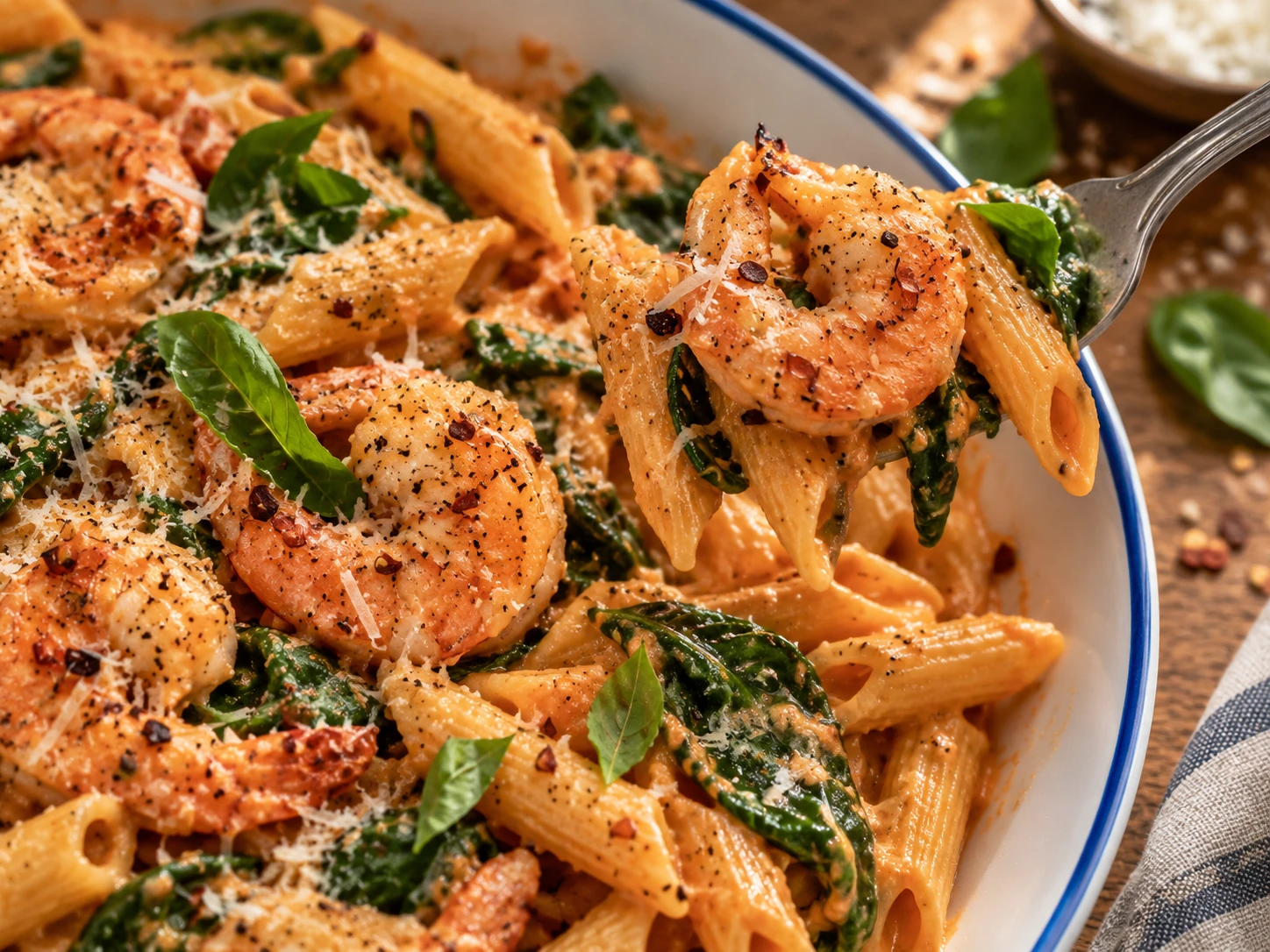 Roasted Red Pepper Shrimp Pasta close up
